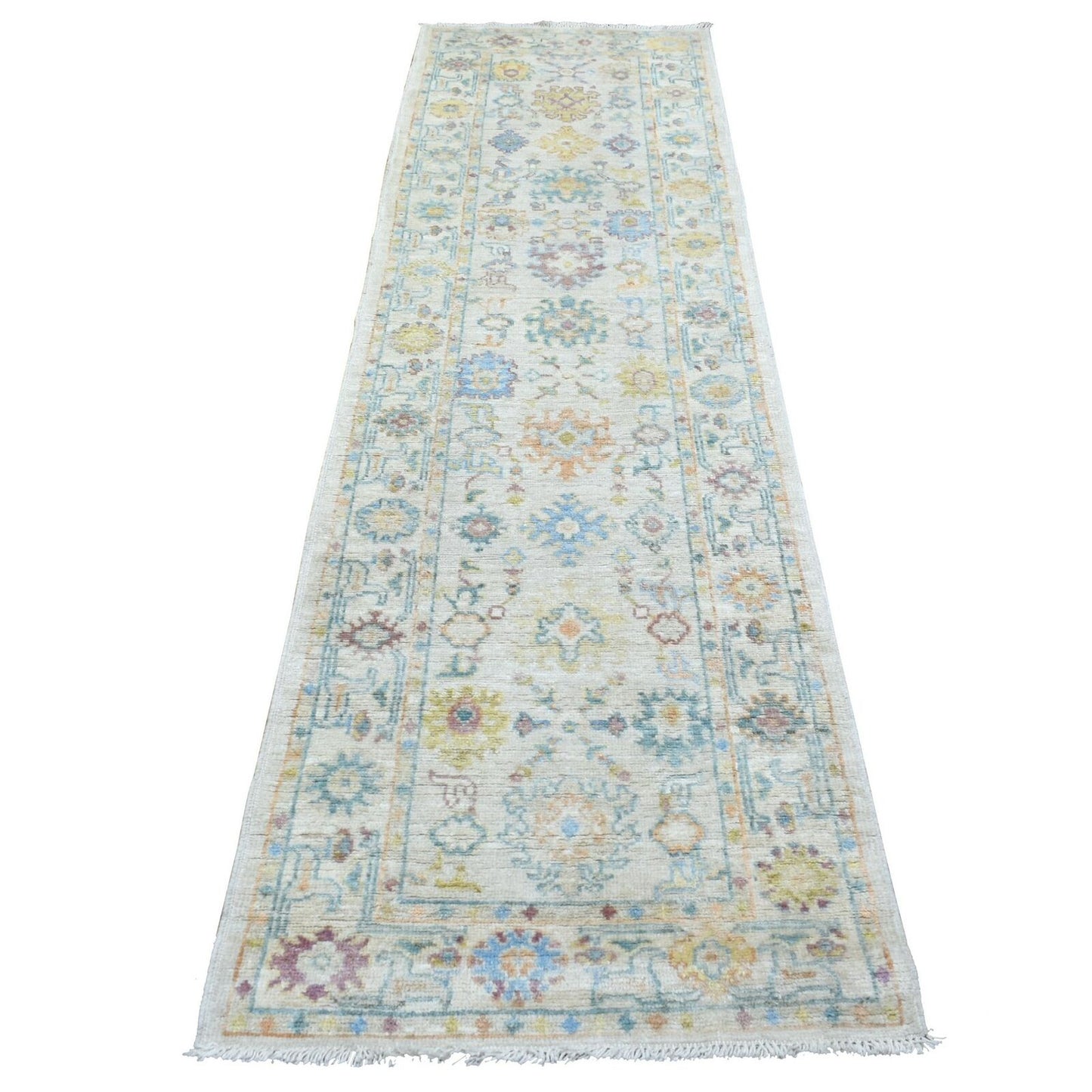2'8"X9'9" Afghan Angora Ushak Soft Wool Hand Knotted Gray Runner Rug