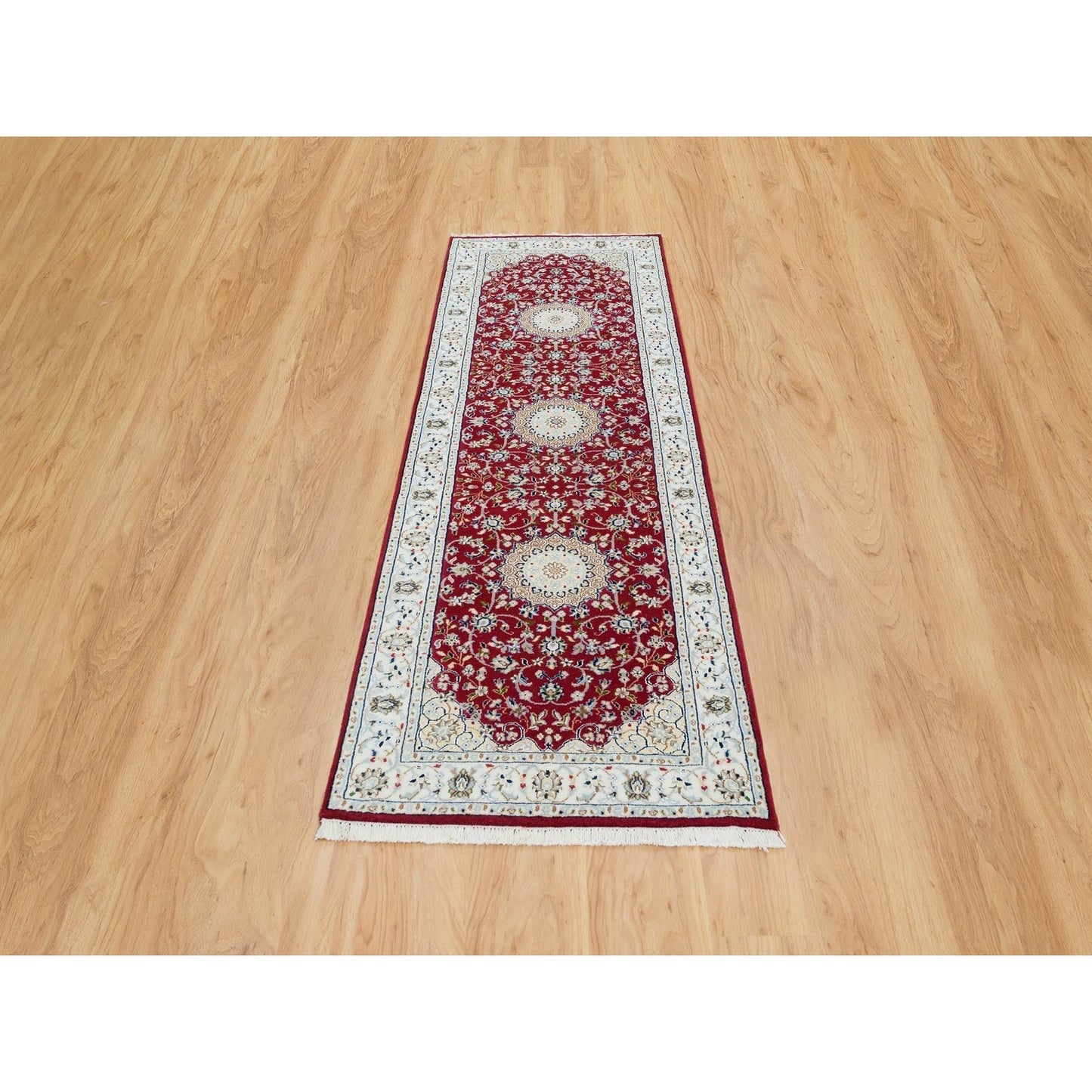 2'7"X8' Burgundy Red Nain Design 250 Kpsi Wool Runner Oriental Rug