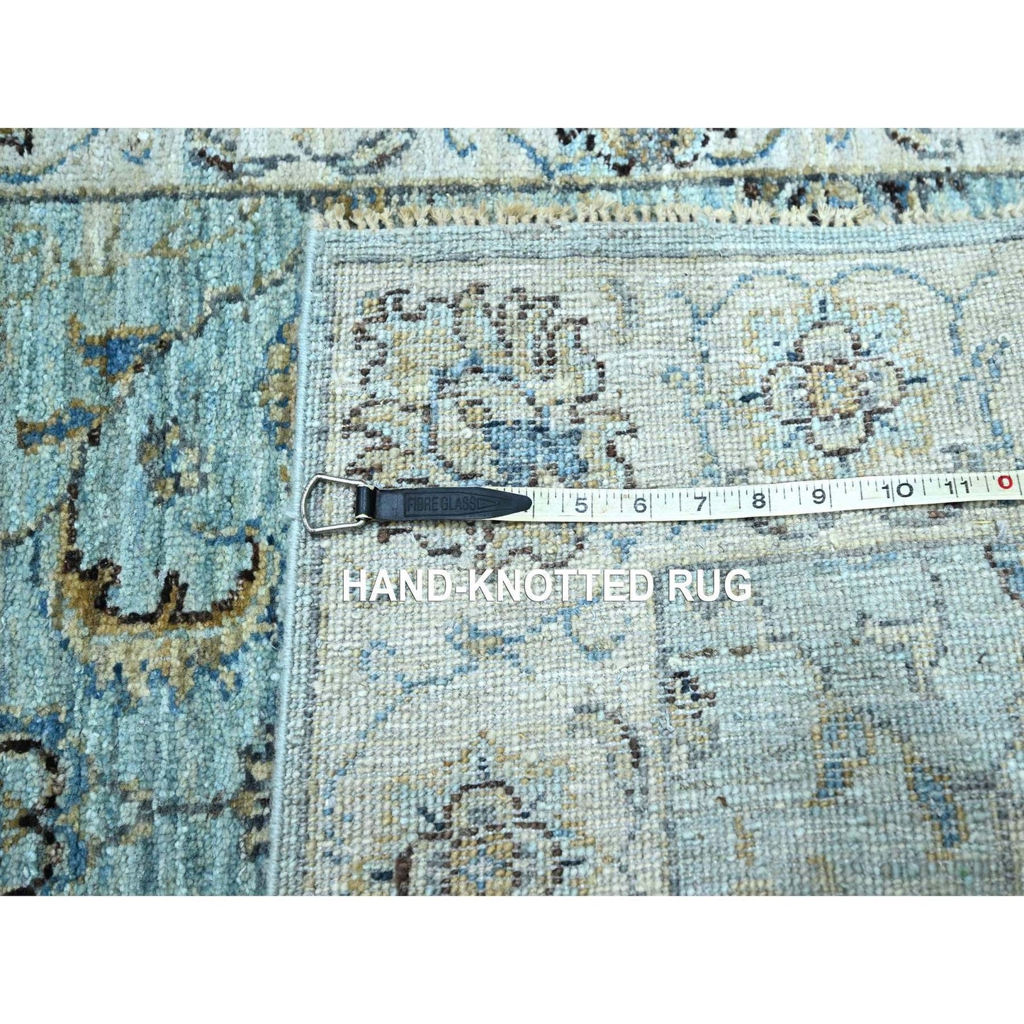 2'7"X22' Sky Blue Hand Knotted Agra Flower Design Pure Wool Xl Runner Rug