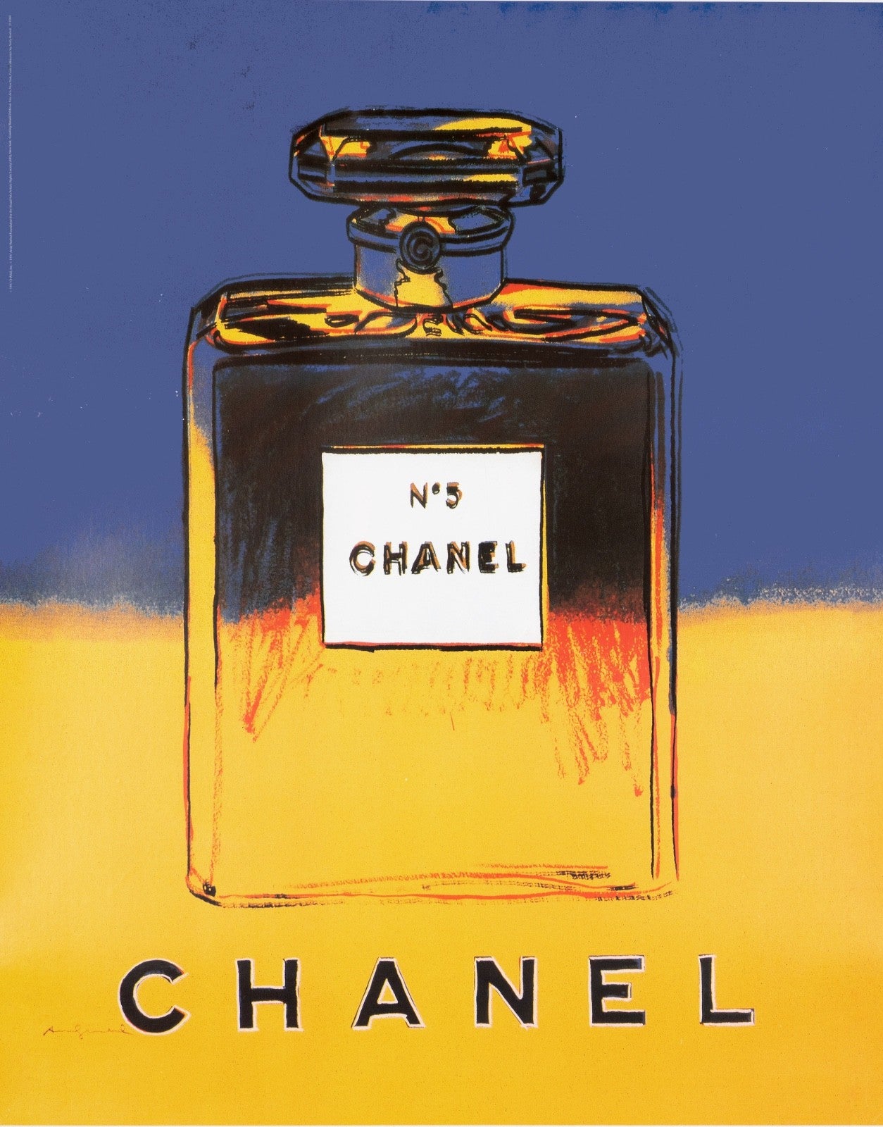 Chanel N5 Warhol 1997 Original On Linen Yellow/Blue 22 X 29 Inch
