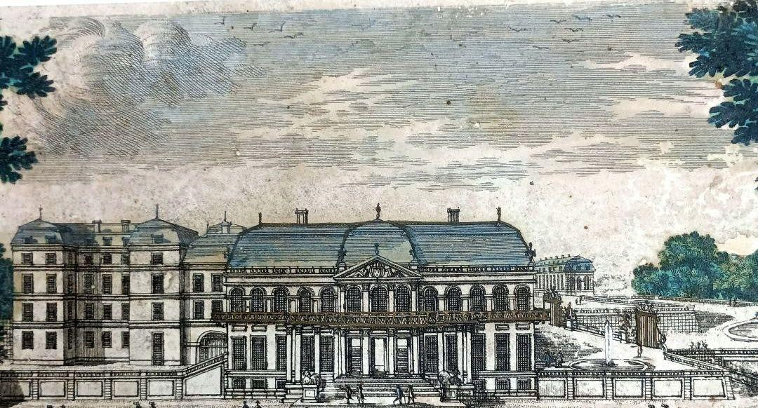 Pierre Aveline 1687 Hand-Colored Engraving Chteau De St. Cloud France Antique