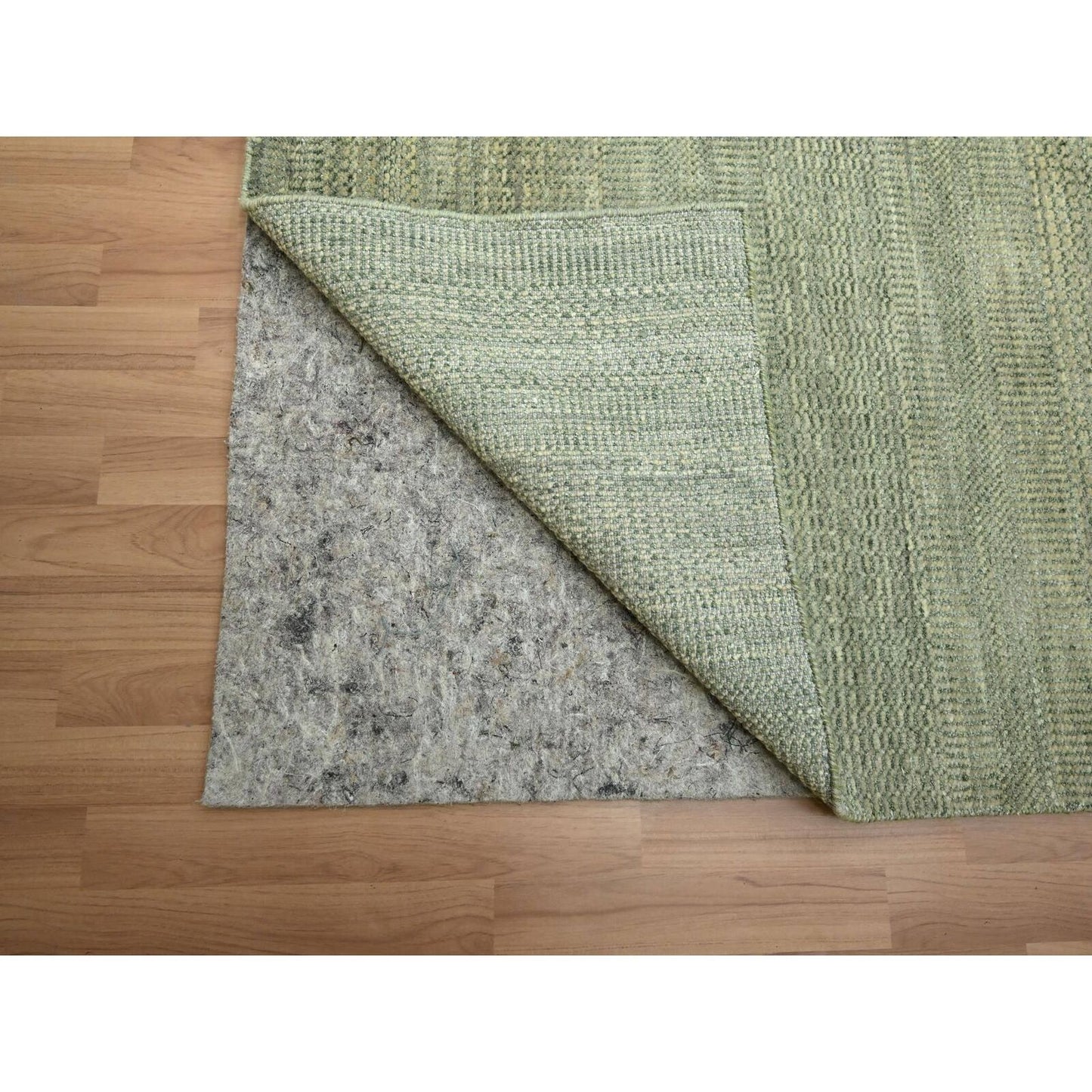 10'2"X14' Seneca Gray Hand Knotted Modern Grass Design Wool And Silk Rug