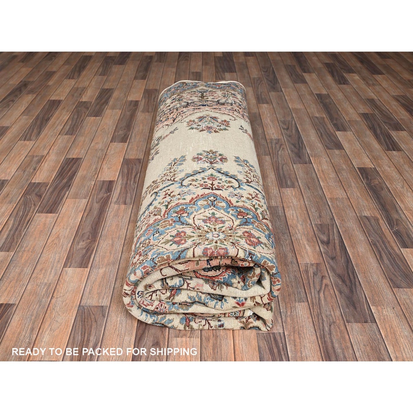 10'3"X13'2" Ivory Vintage Zoroastrian Karman 100% Wool Hand Knotted Rug