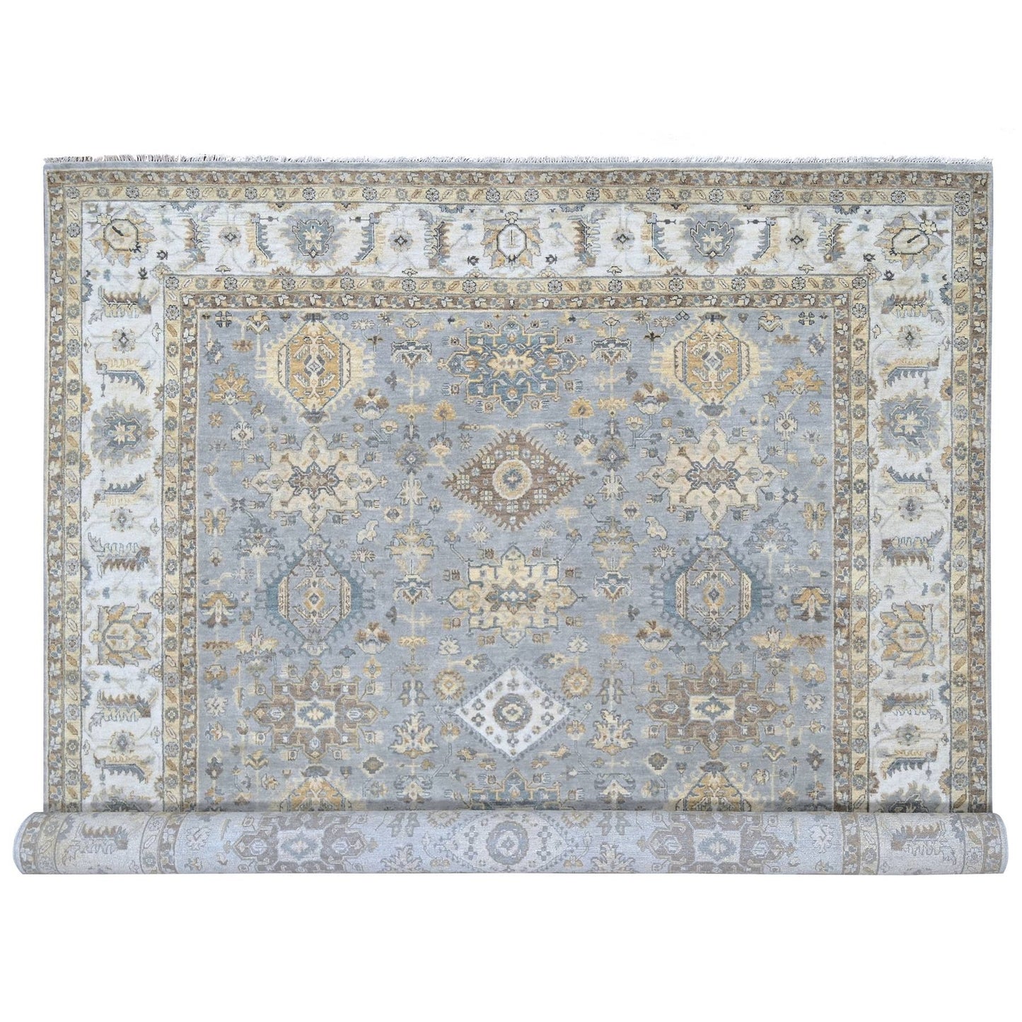 10'X13'9" Rainer Gray Karajeh Geometric Design Hand Knotted 100% Wool Rug