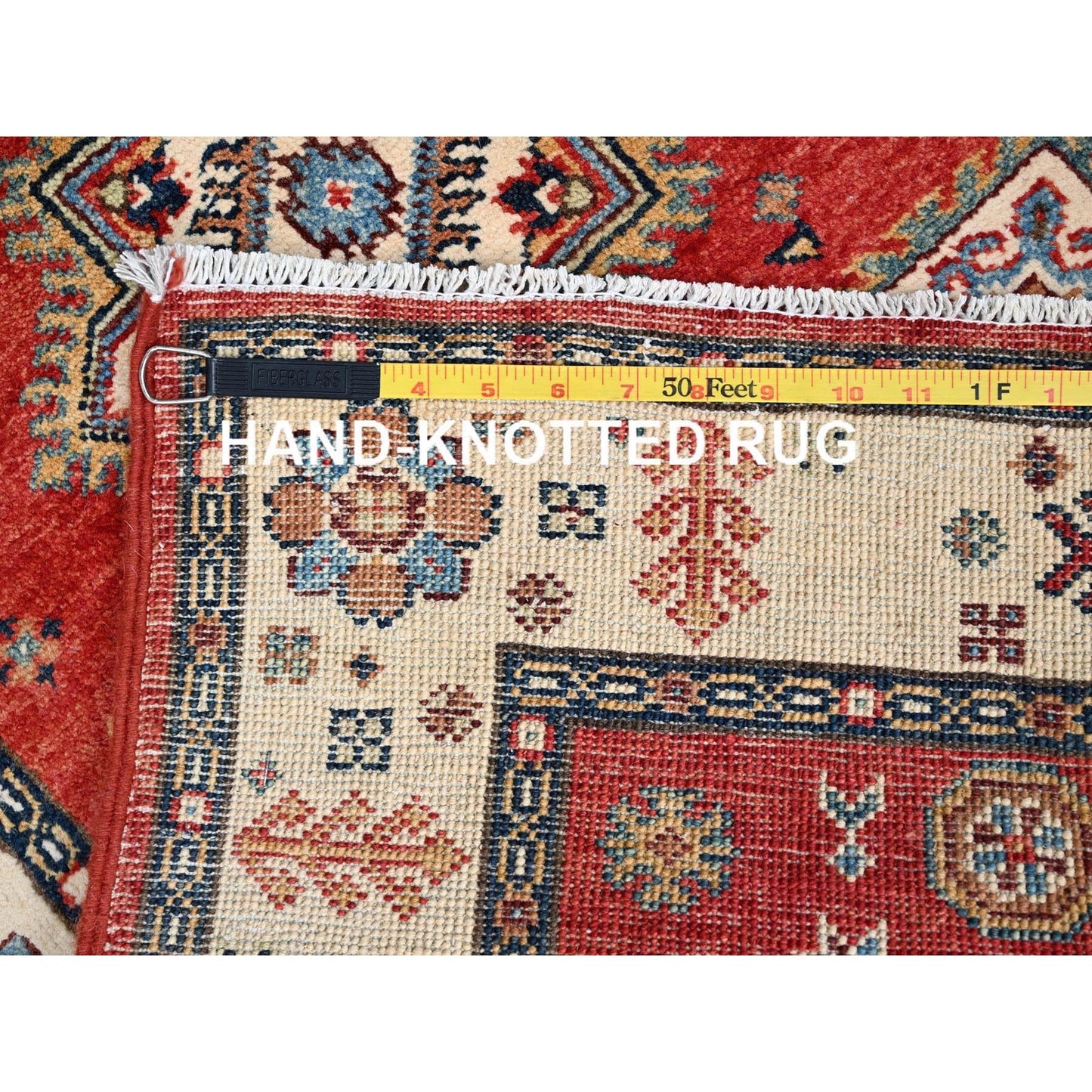 2'8"X9'6" Lattice Red Hand Knotted Afghan Special Kazak Wool Runner Rug
