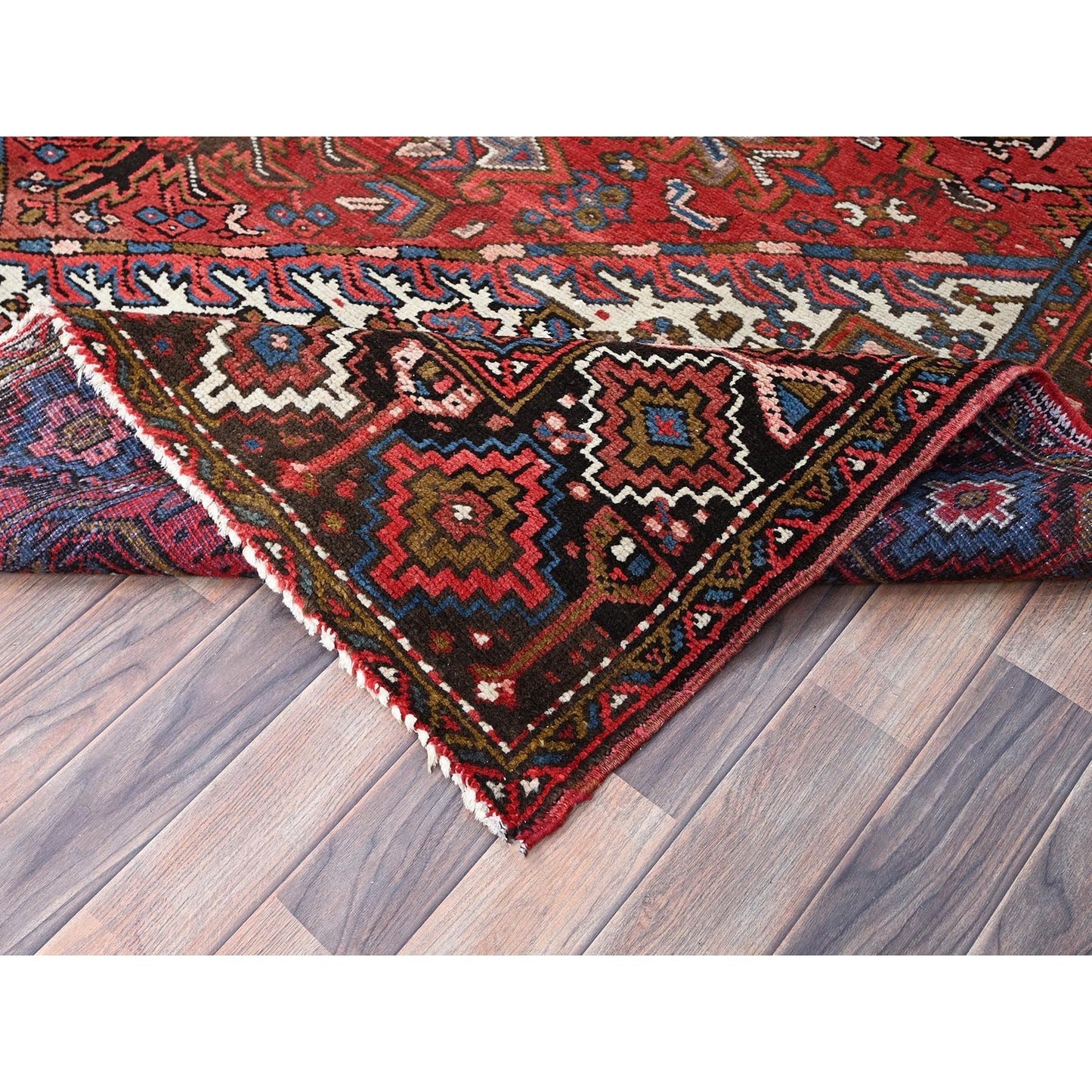 7'6"X10'7" Burnt Peanut Red Vintage Zoroastrian Heris Hand Knotted Rug