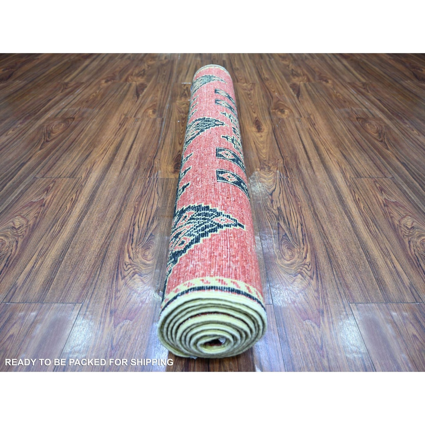 4'X9'10" Crimson Red Fine Peshawar Wool Hand Knotted Oriental Rug