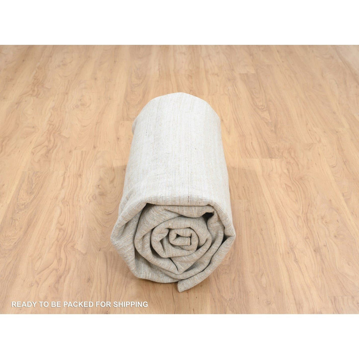 10'X10'Beige Hand Loomed Wool Modern Fine Jacquard Tone On Tone Round Rug