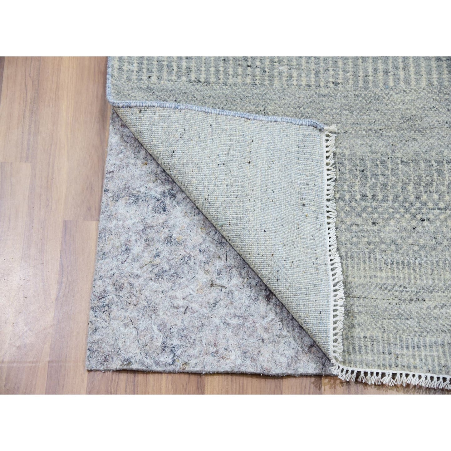 2'7"X12'4" Mindful Gray Undyed Wool Hand Knotted Grass Design Runner Rug