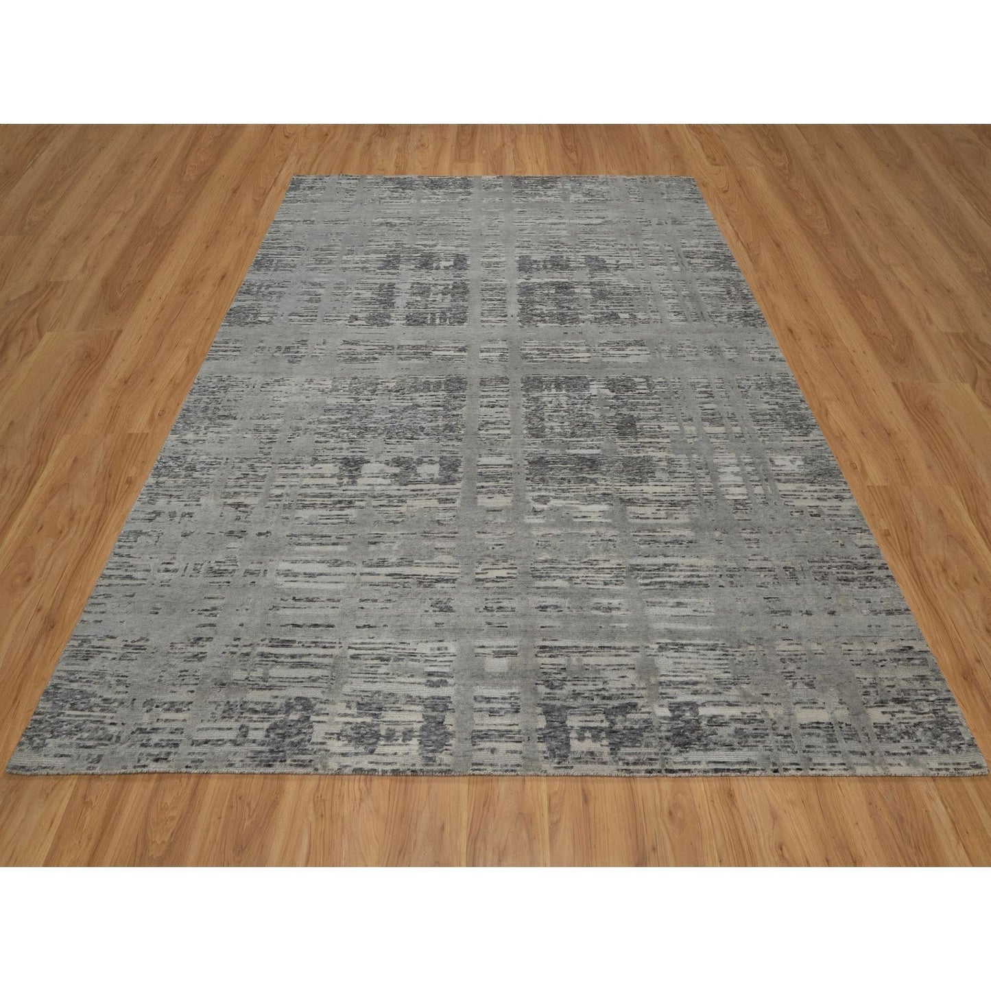 8'1"X10' Nevada Gray Modern Design Undyed Natural Wool Hand Knotted Rug