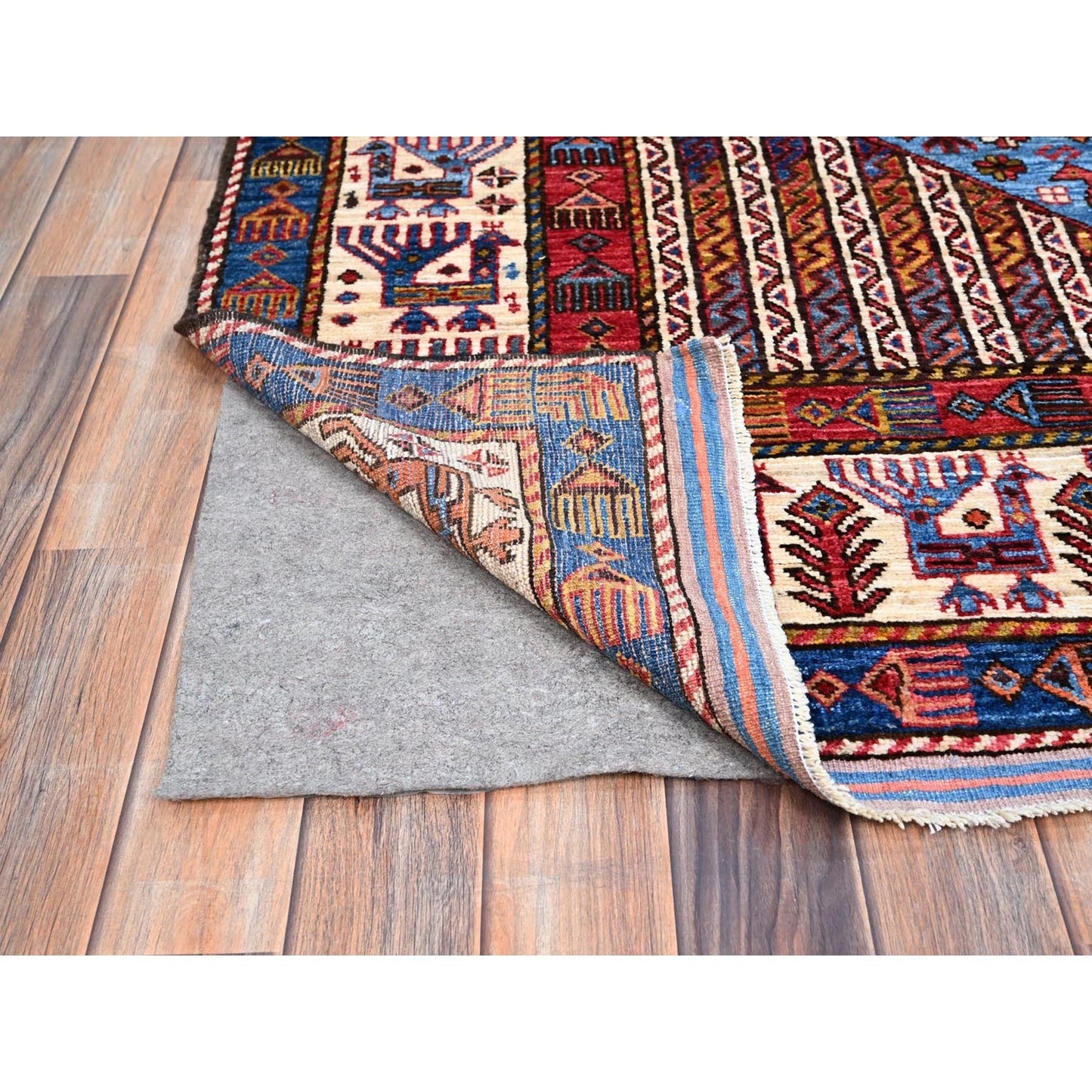 5'10"X9' Azure Blue Hand Knotted Shiny Wool Turkish Knot Striped Rug