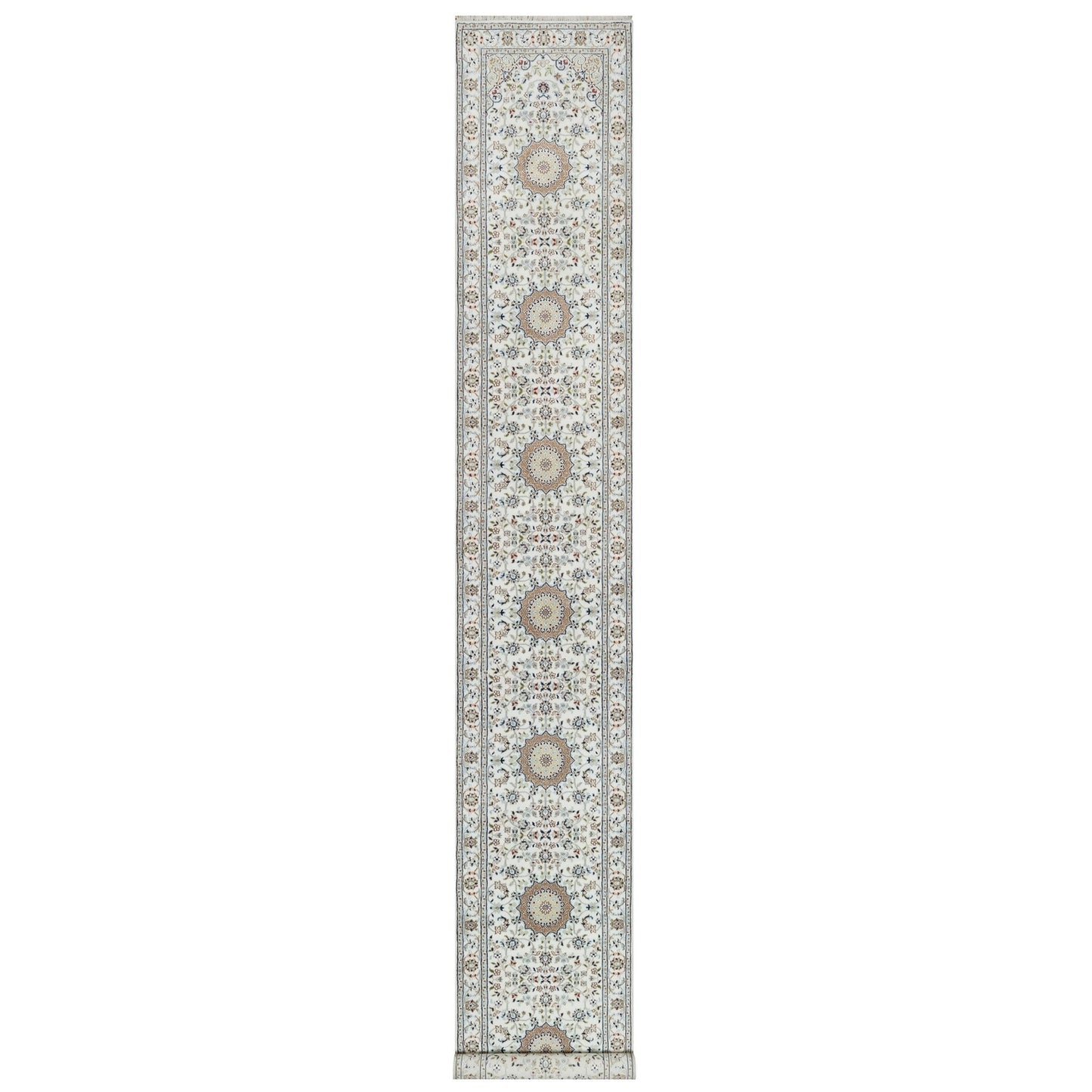 2'8"X17'8" Daisy White Nain 250 Kpsi Hand Knotted Wool & Silk Runner Rug