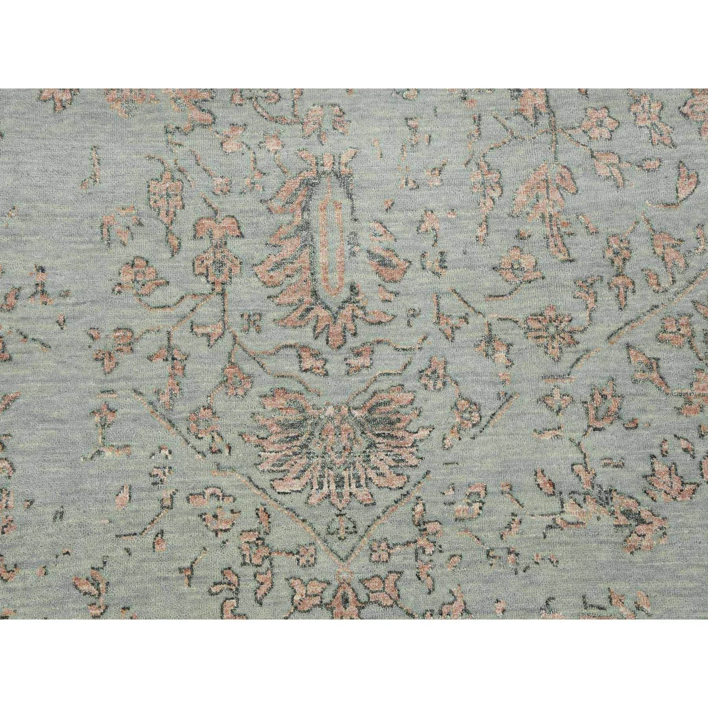 9'X12' Gray Zoroastrian Seeripe Design Wool And Silk Hand Knotted Rug