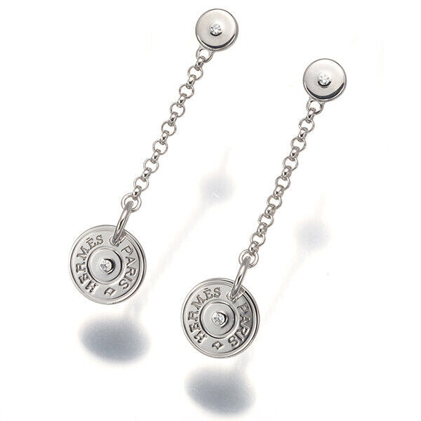 Hermes Earrings Gambade Diamond Clou De Selle 18K 750 White Gold