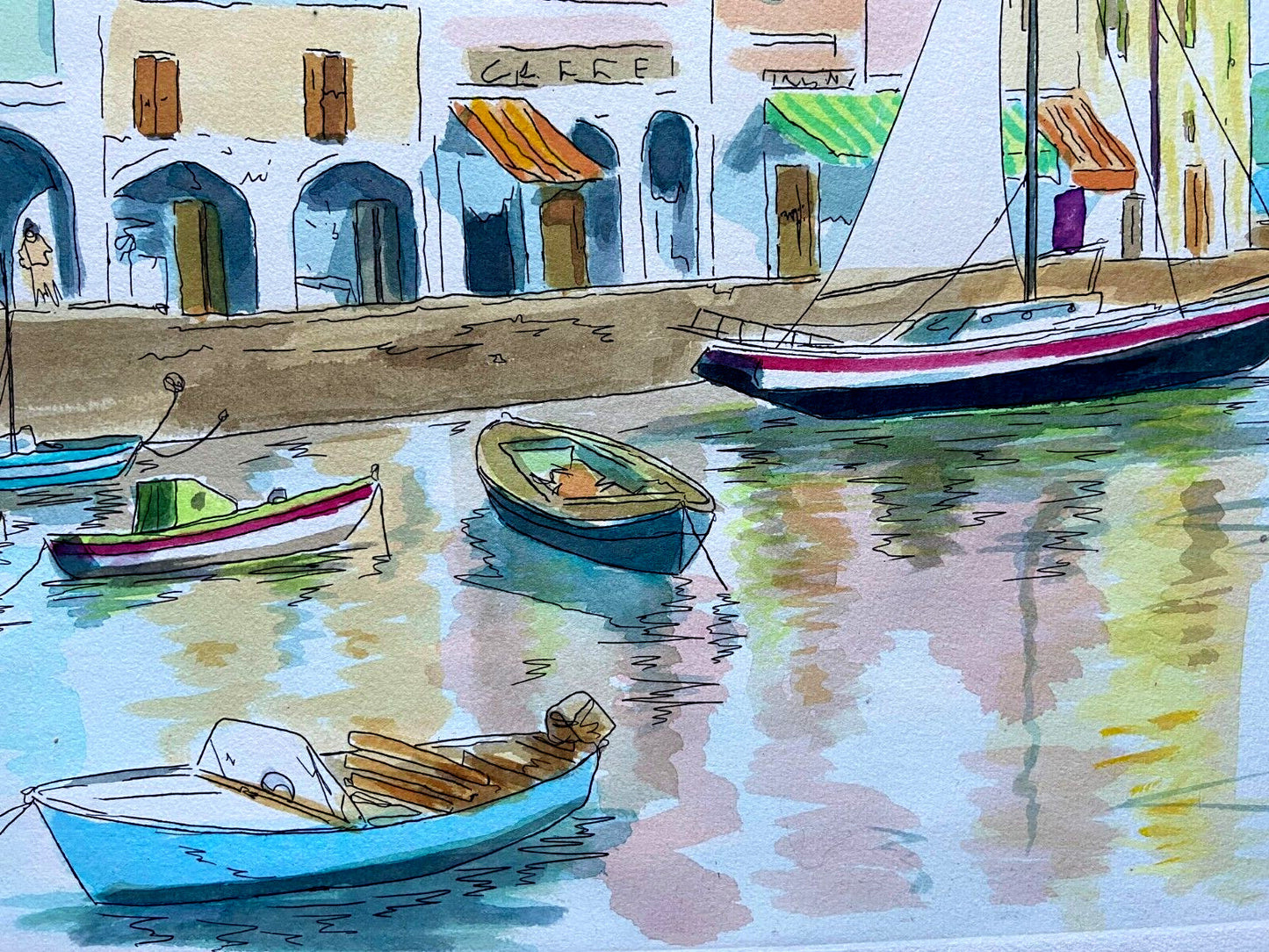 Aldo Riso ''Portofino'' Hand-Painted Engraving 60X80 - Authenticated And Signed