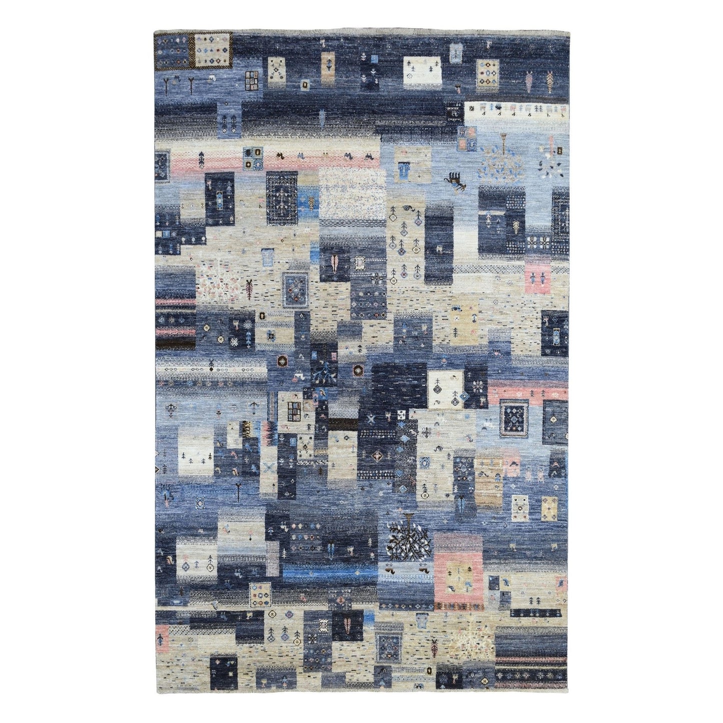 5'10"X9'2" Gray Beige And Blue Kashkuli Gabbeh Hand Knotted Wool Rug