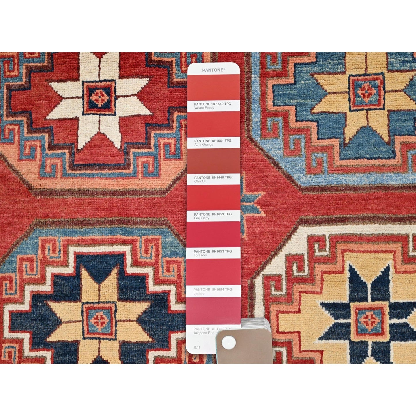10'X13'10" Red Afghan Ersari Design Hand Knotted Natural Wool Rug