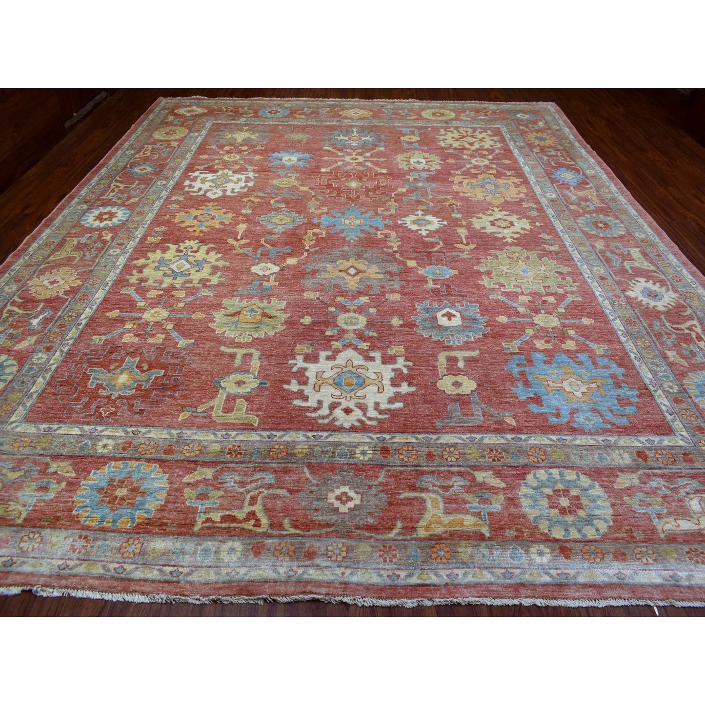 11'10"X14'3" Red Afghan Angora Oushak Wool Hand Knotted Oversized Rug