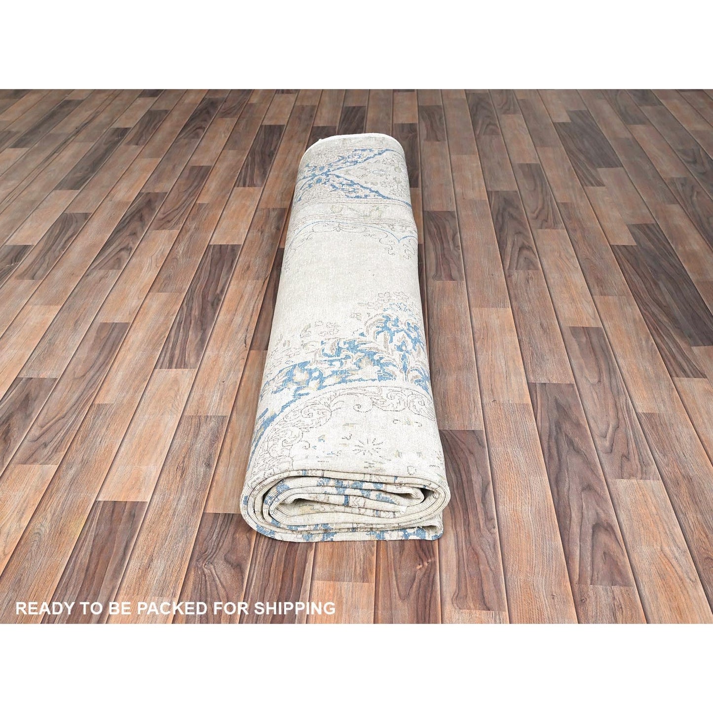 9'4"X12'3" White Pure Wool Hand Knotted Vintage Zoroastrian Karman Rug