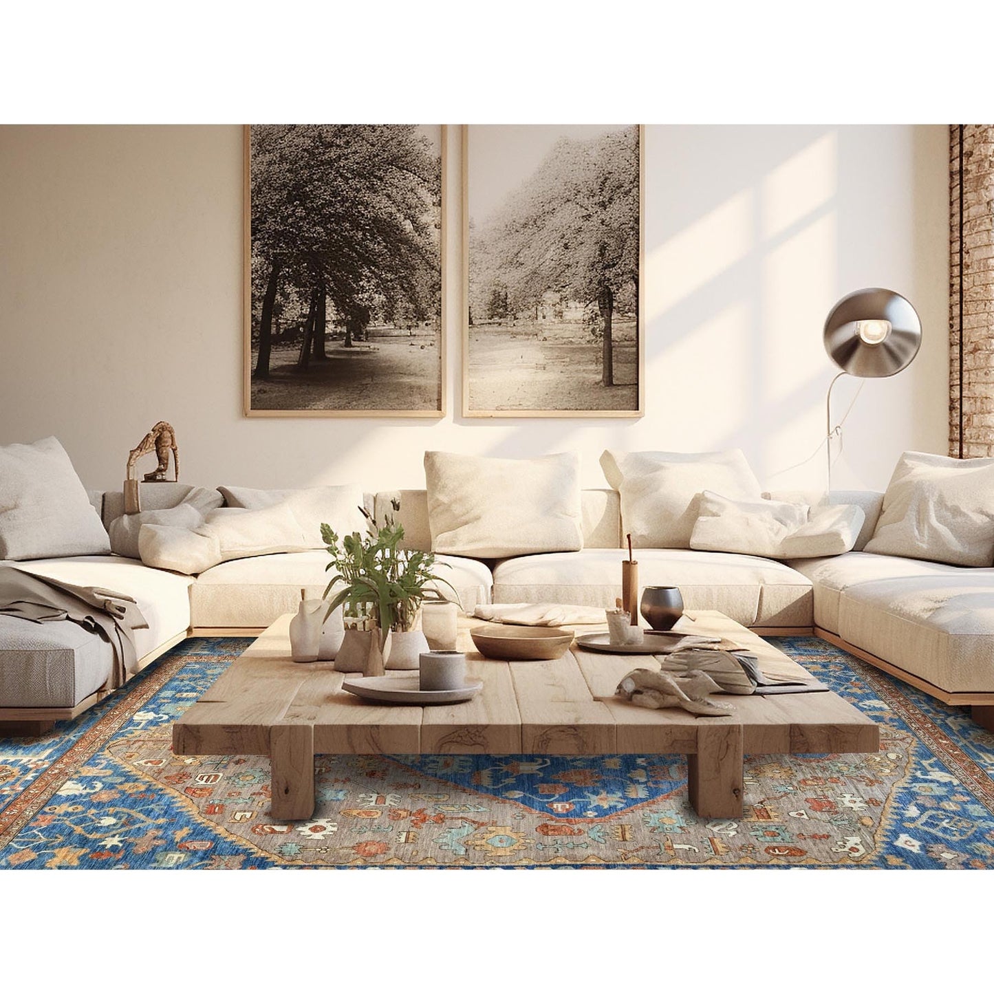 9'10"X13'8" Brown Peshawar Heris Hand Knotted Soft High Mountain Wool Rug