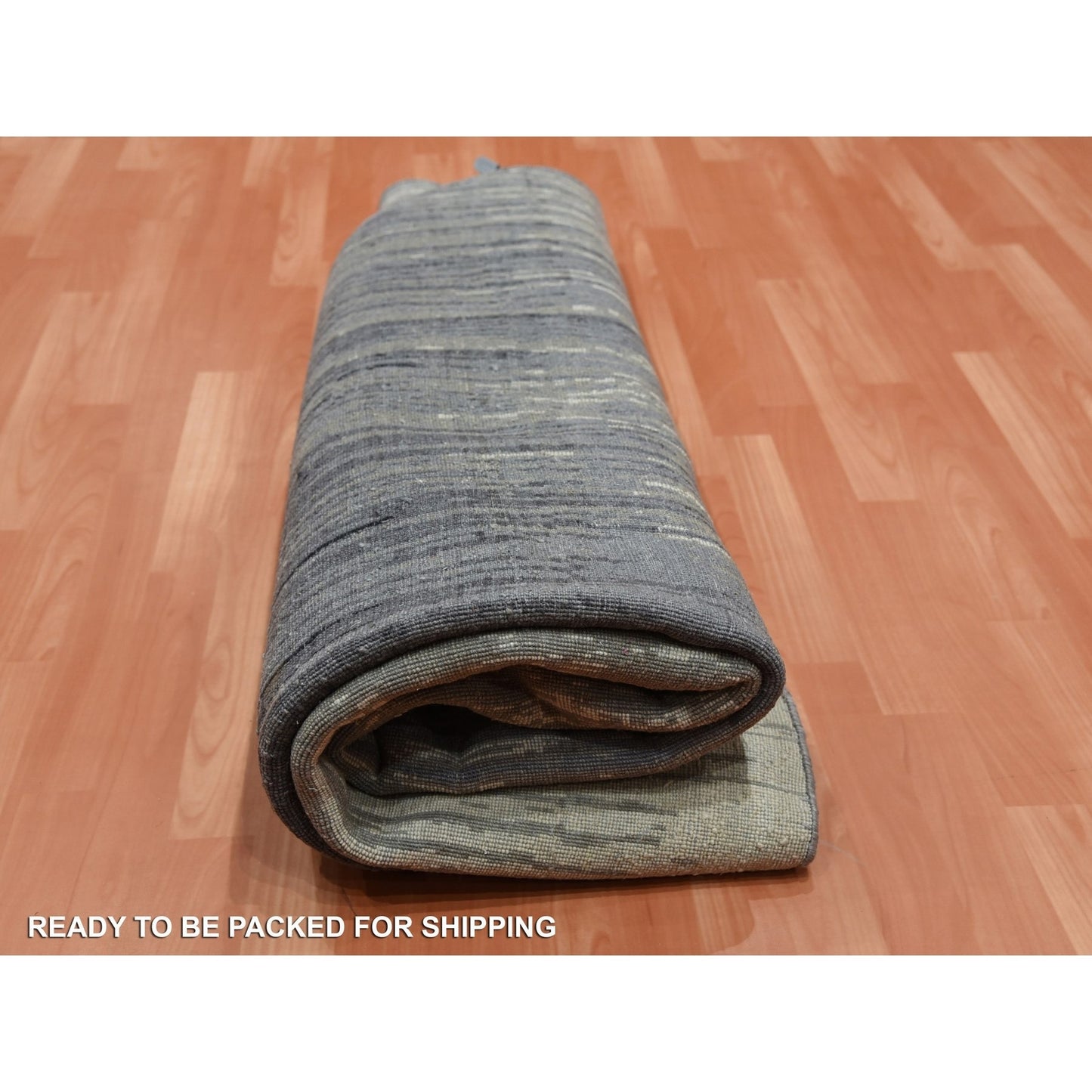 7'10"X8'1" Gray And Black Wool Hand Knotted Modern Ombre Design Round Rug