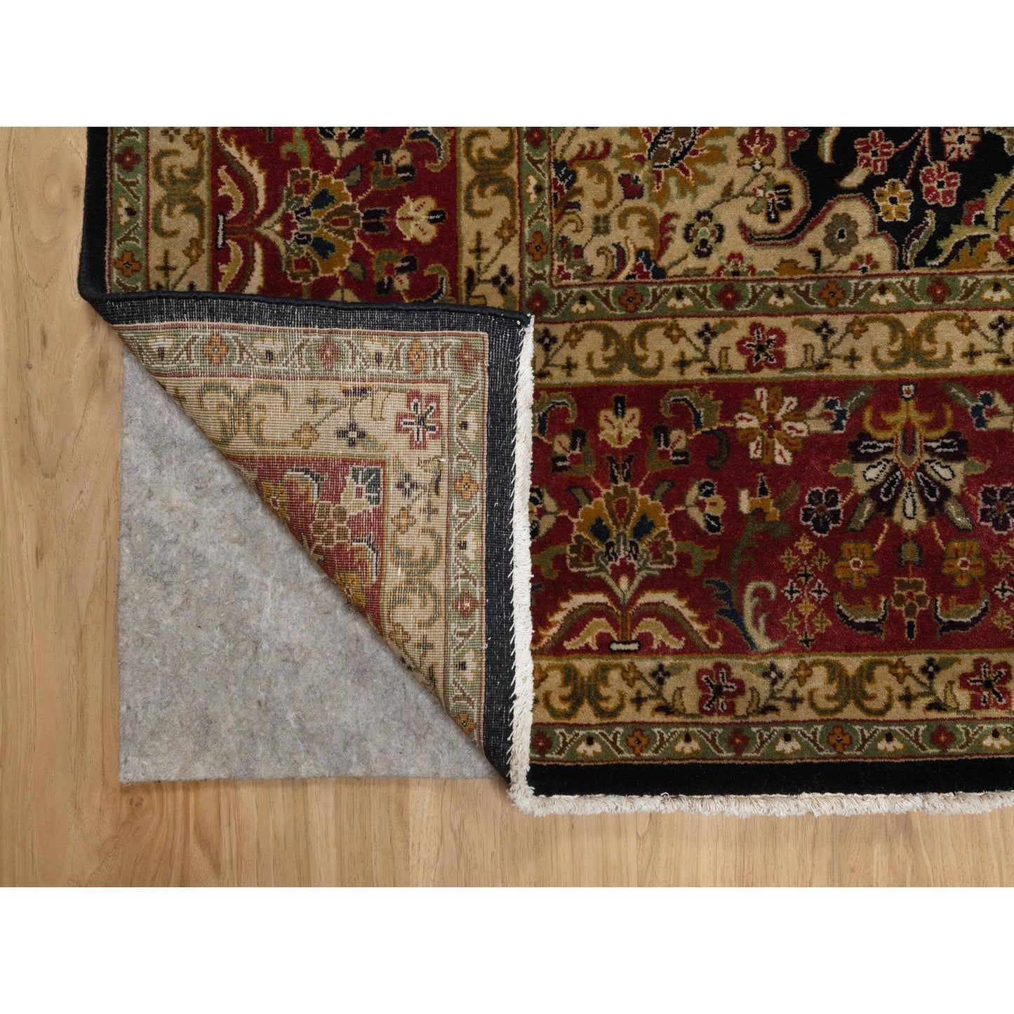 8'X9'10" Black Hand Knotted Kishoon Revival 300 Kpsi Rug New Zealand Wool