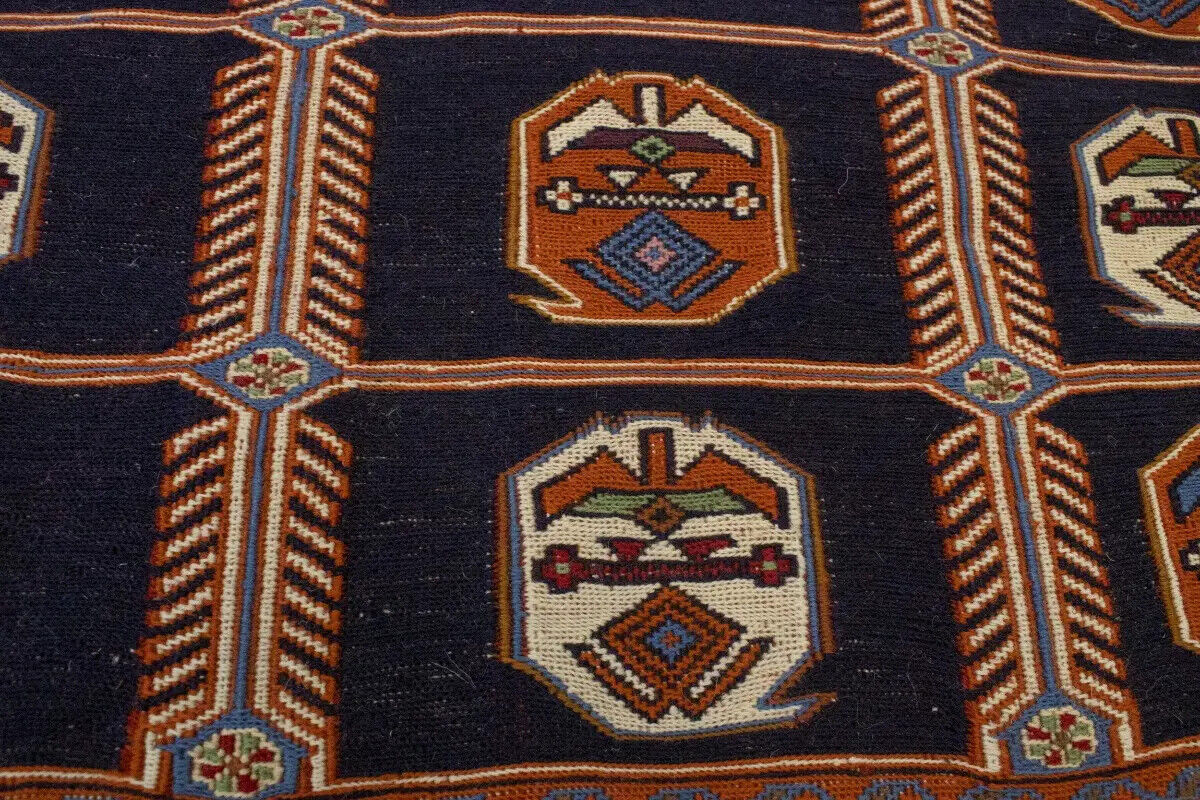 Hand-Knotted Purple-Navy Pictorial Sumak Oriental