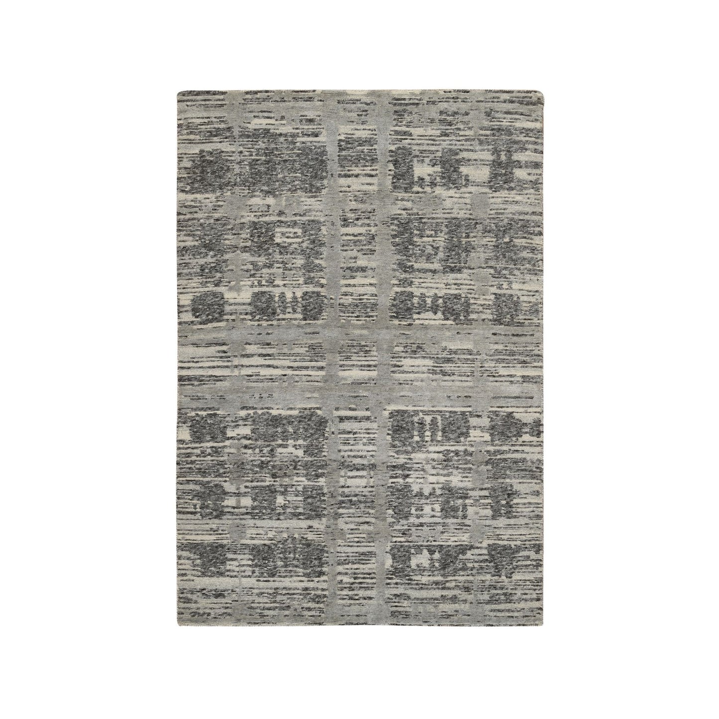 4'X6'1" Light Gray Modern Design Natural Wool Hand Knotted Rug