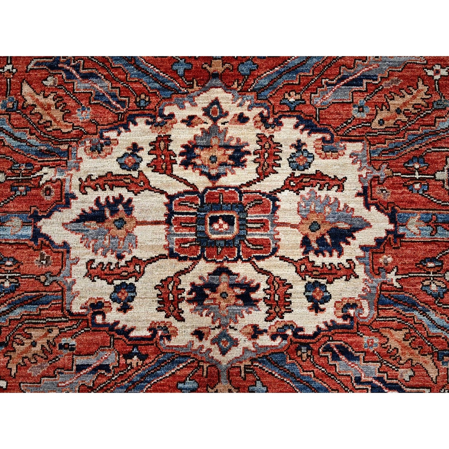 9'2"X12'8" Midnight Blue Seeripe Heris Hand Knotted High Mountain Wool Rug