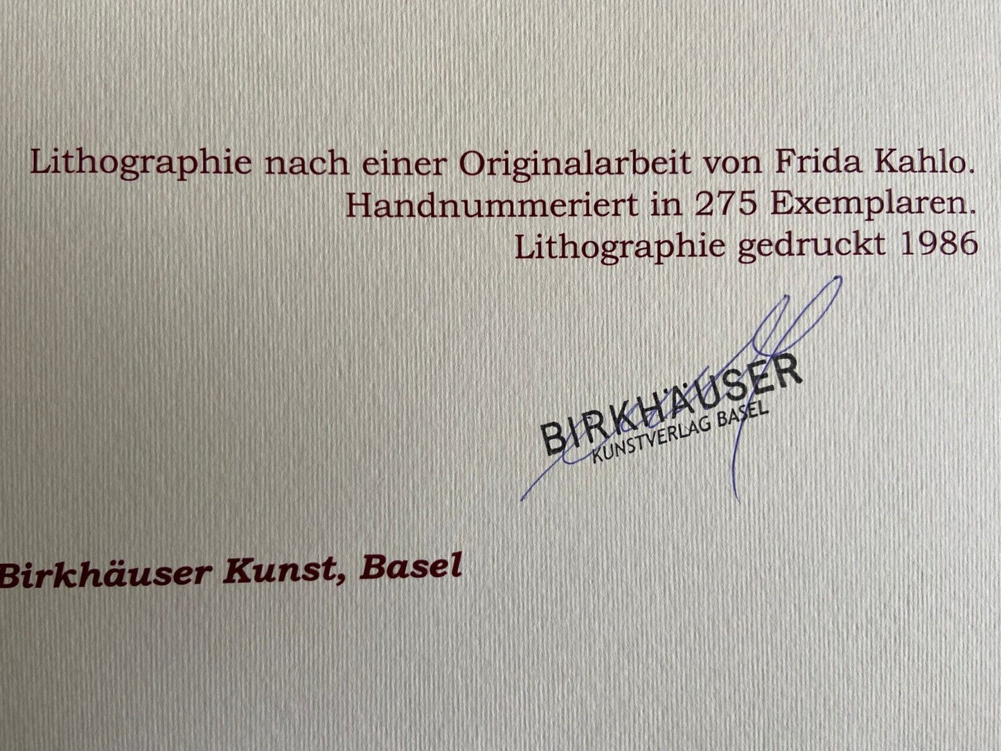 Frida Kahlo Lithograph 'Diego And I' Coa Numbered