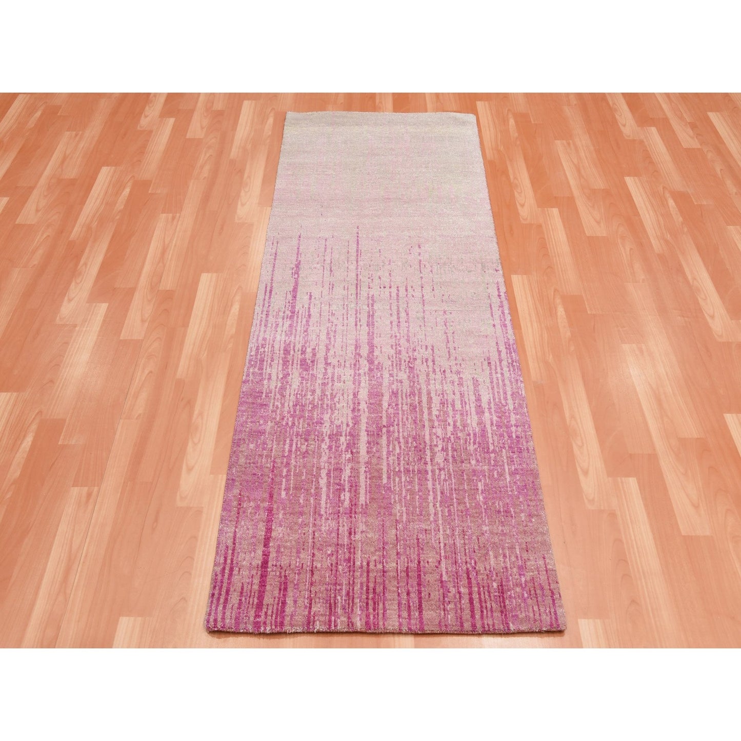 2'6"X6'4" Pink Wool Hand Knotted Vertical Ombre Design Runner Rug
