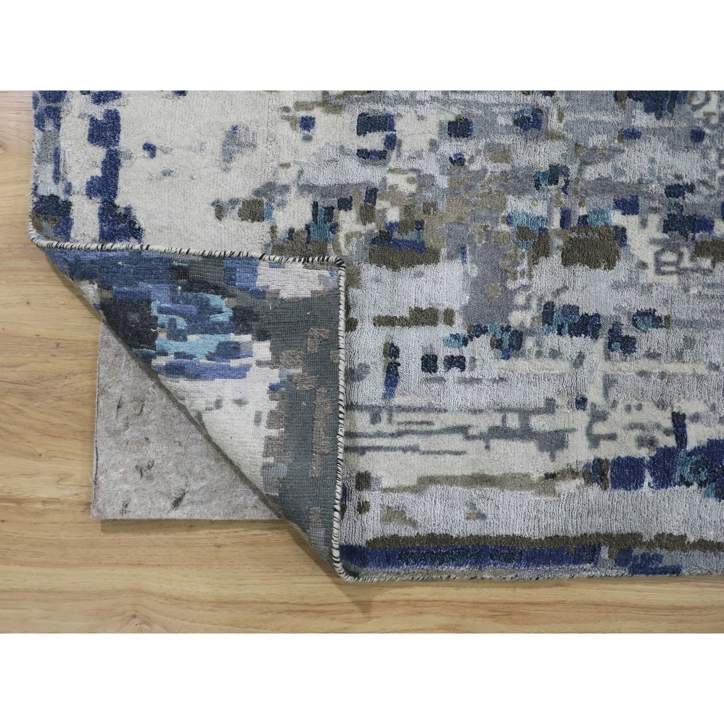 9'9"X'13'9" Blue Abstract Design Wool And Silk Hand Knotted Oriental Rug