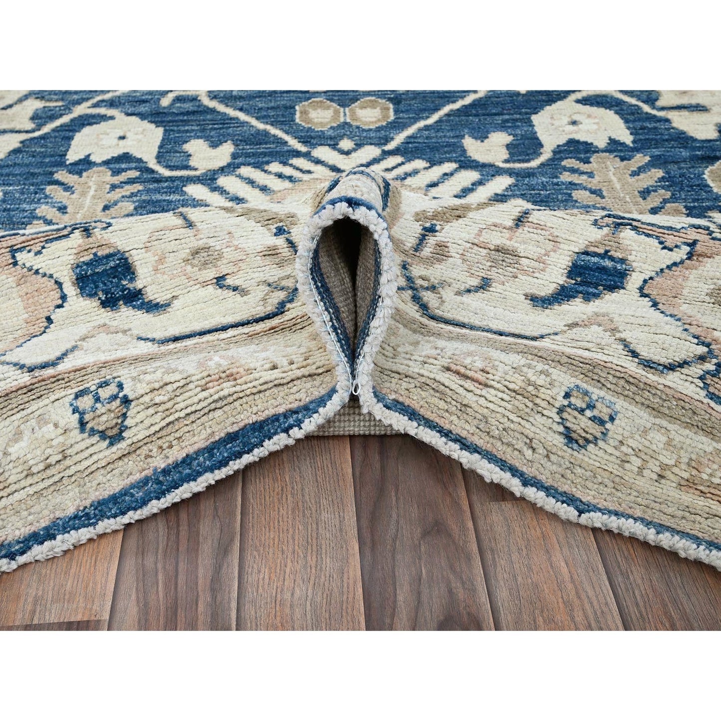 9'X12' Yale Blue Afghan Oushak Supple Collection Soft Wool Hand Knotted Rug