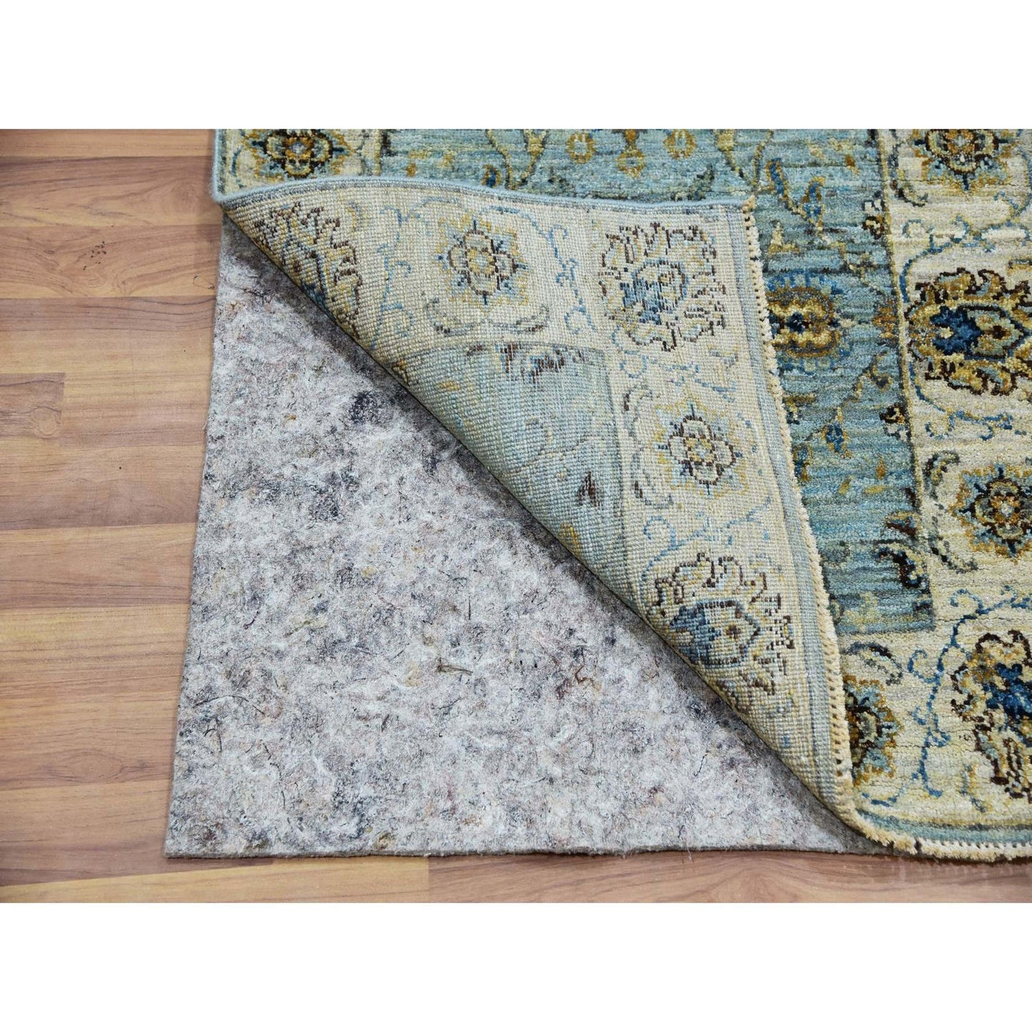 2'6"X12' Periwinkle Blue Wool Shah Abbas Hand Knotted Floral Runner Rug