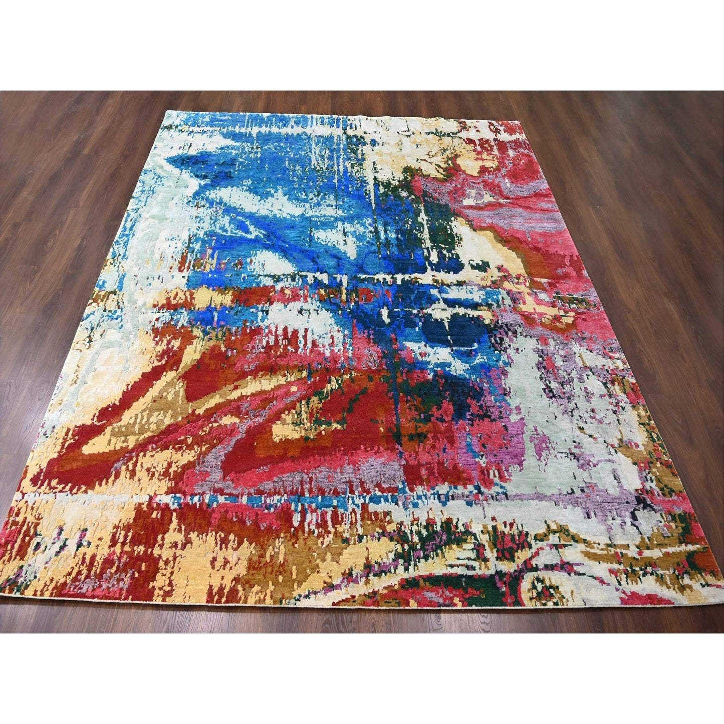9'4"X12'3" Blue Modern Abstract Design Wool Hand Knotted Oriental Rug