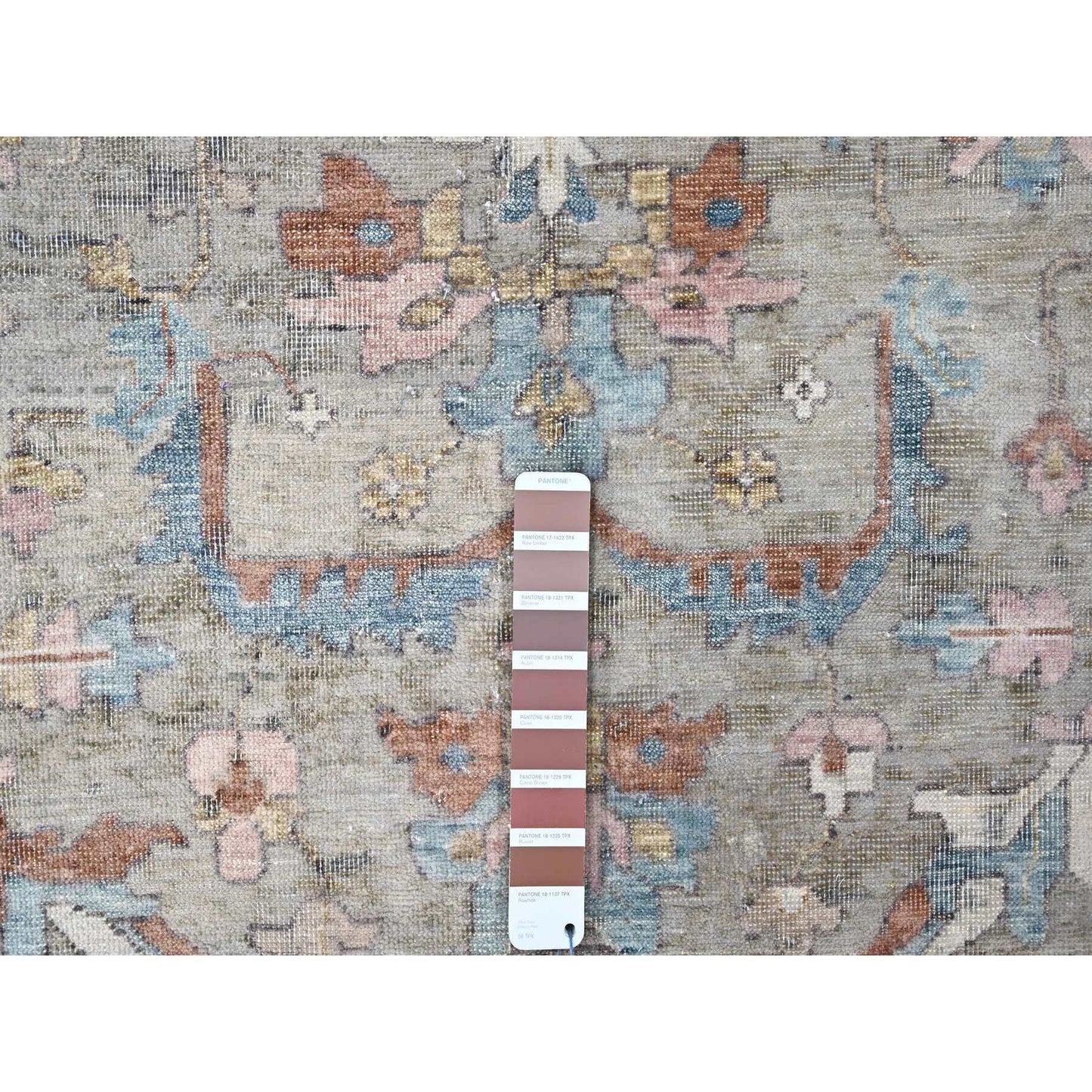 8'6"X11'3" Light Brown Antiqued Tebraz Design Pure Wool Hand Knotted Rug