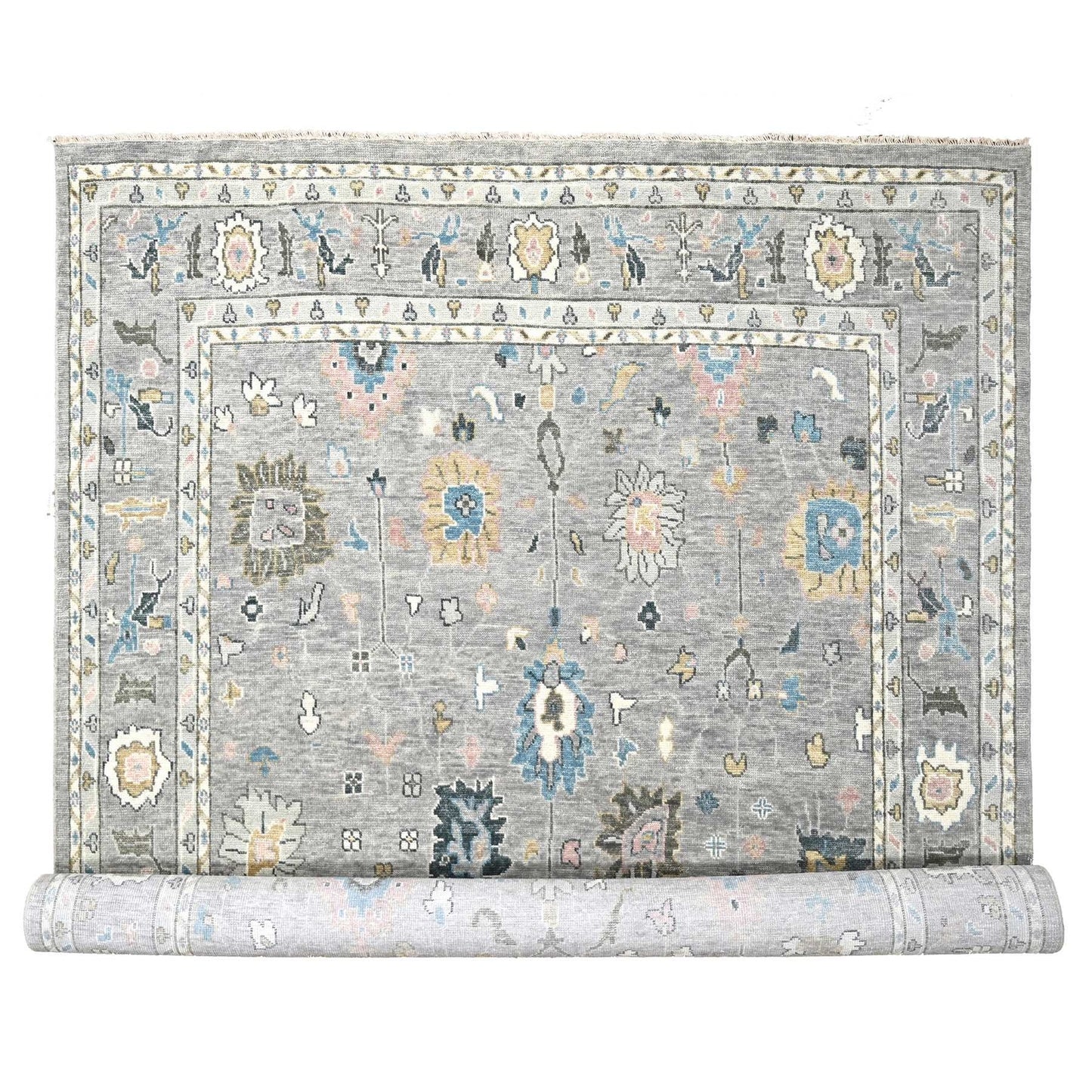 12'X17'10" Light Gray Oushak Wool Hand Knotted Oversize Oriental Rug