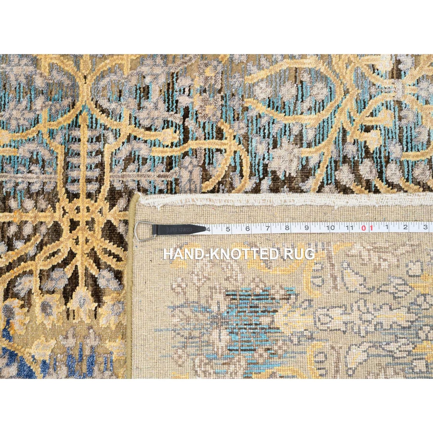 3'2"X5' Gold Brown Saroogh Silk With Wool Hand Knotted Rug