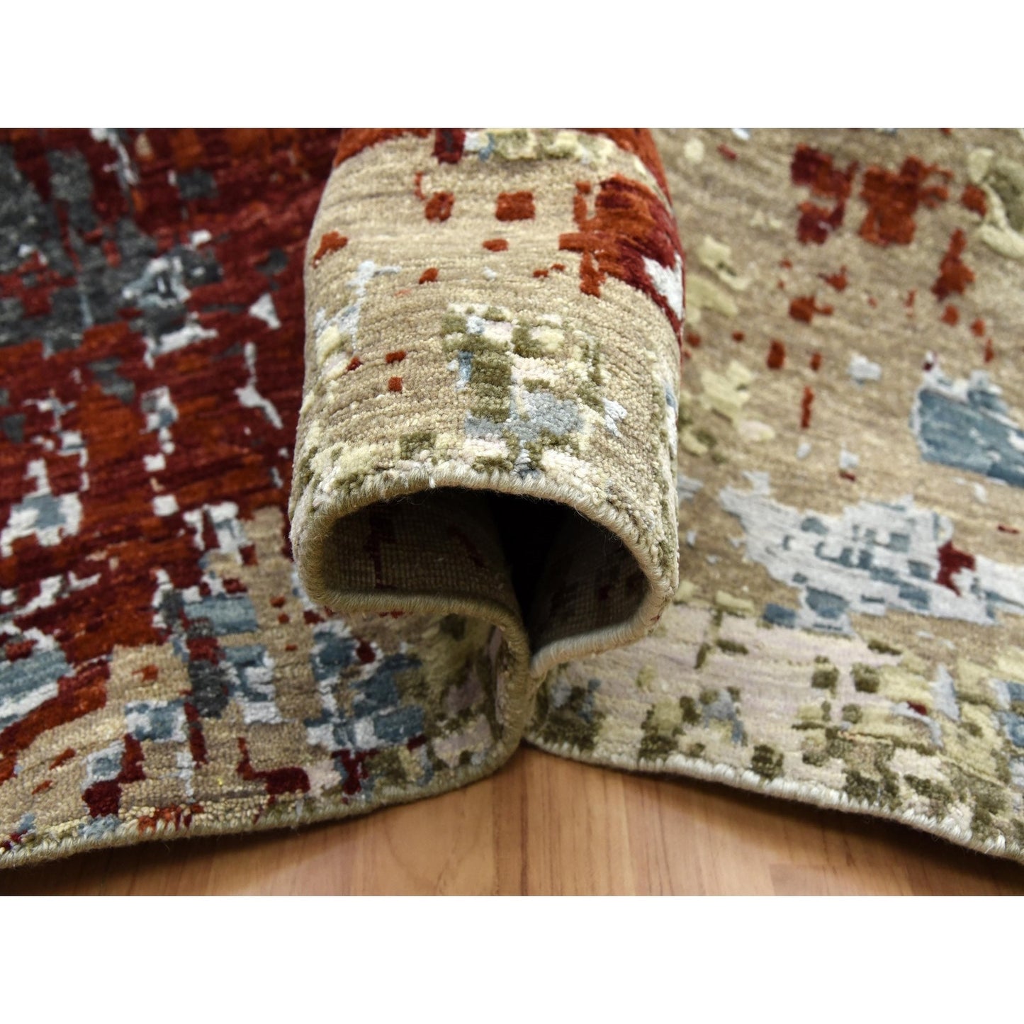 10'X14'2" Bone Gray Natural Wool Hand Knotted Abstract Design Rug