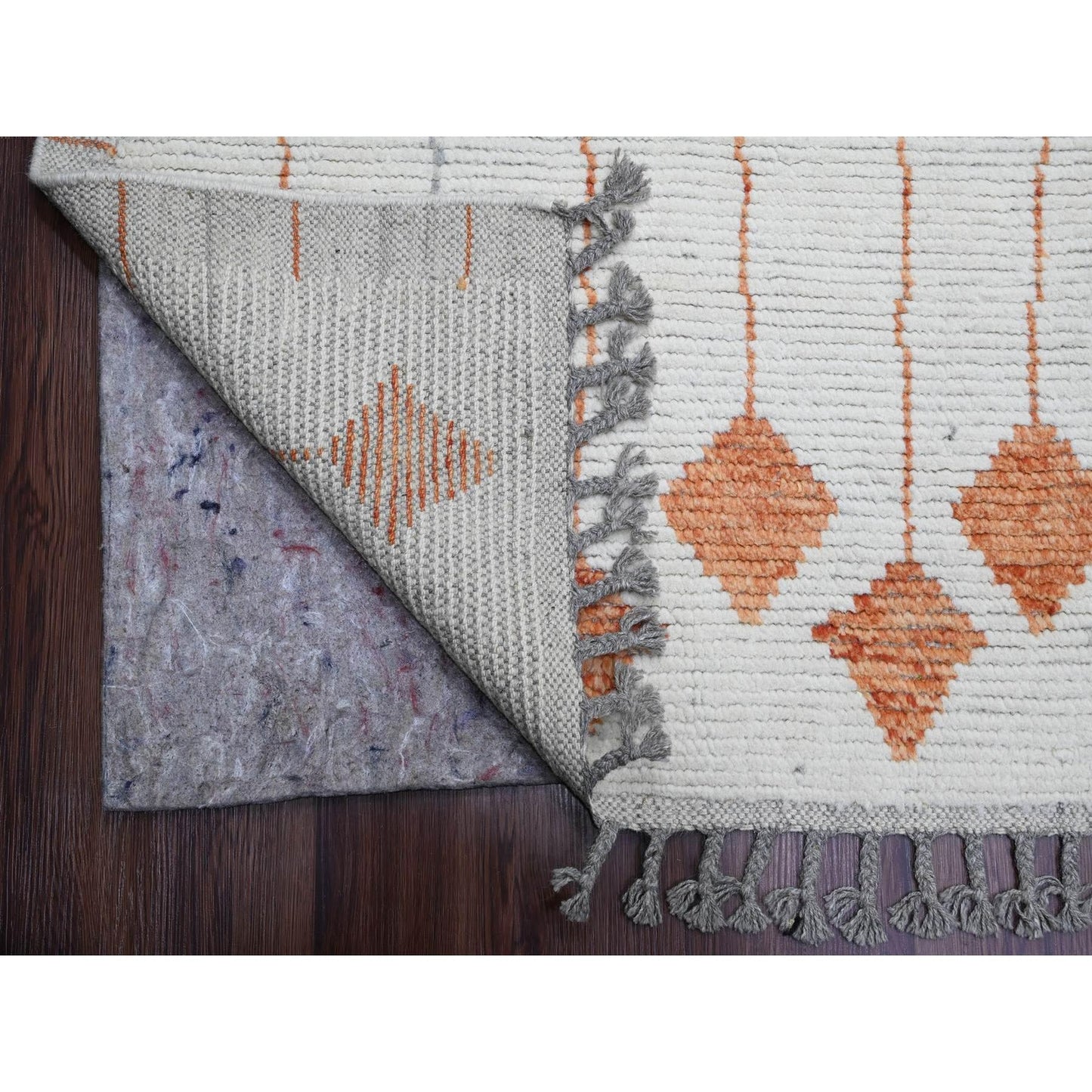 12'5"X15'2" White Moroccan Weave Kite Design Soft Wool Hand Knotted Rug