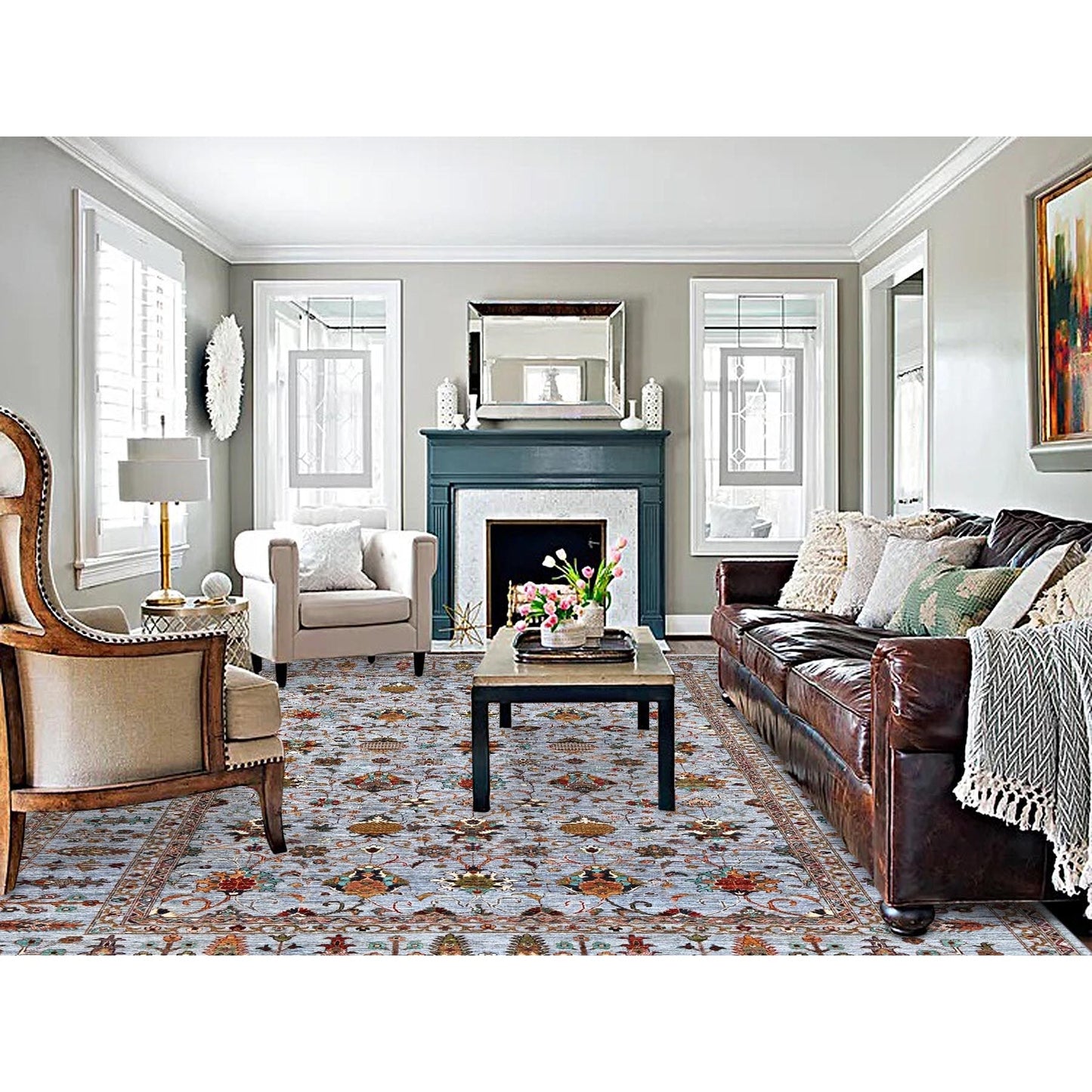 9'2"X12'4" Oxford Gray Wool Hand Knotted Sultani Pomegranate Design Rug