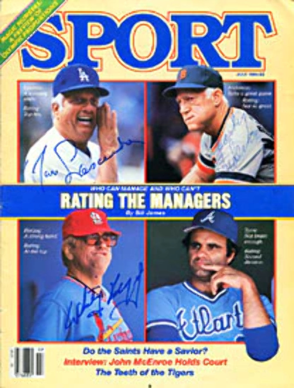 Lasorda Anderson & Herzog Autographed Sport Magazine Cover 1984