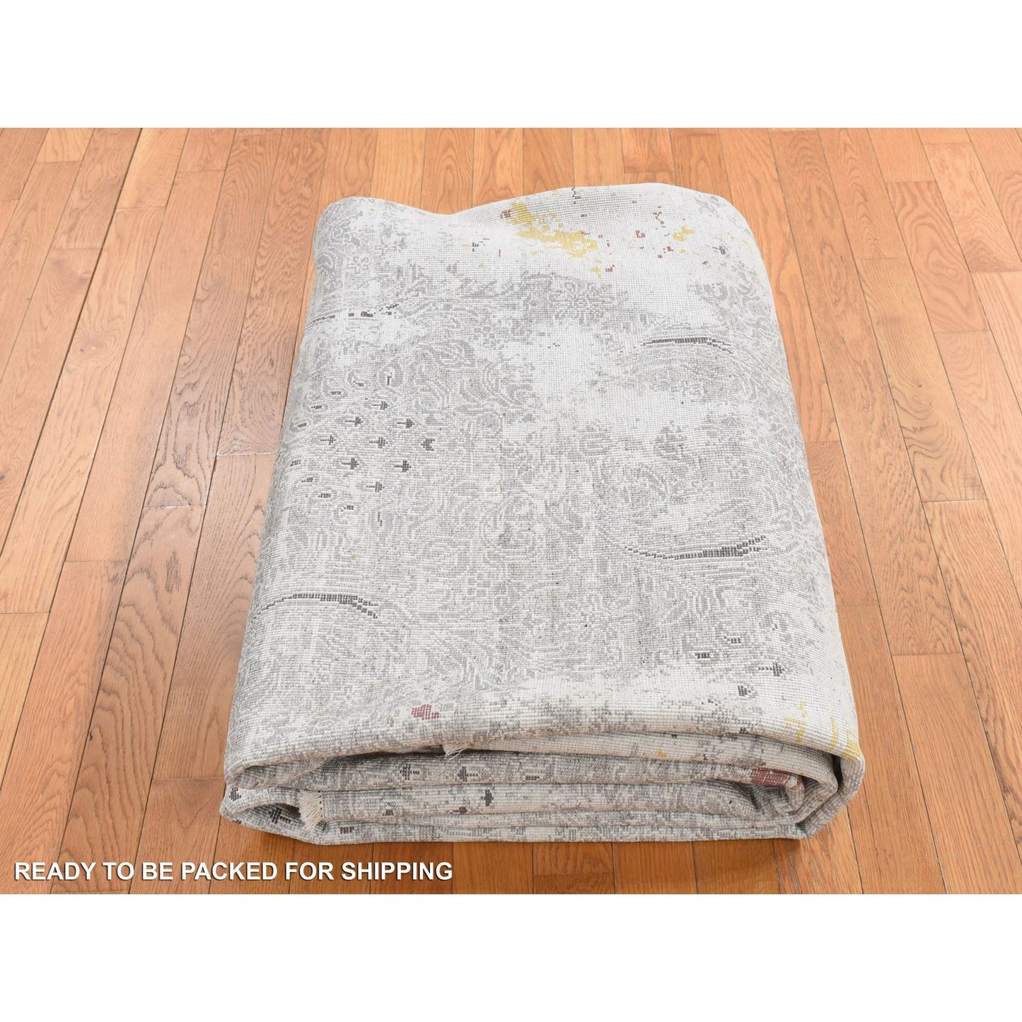 8'9"X11'10" Gray Hand Knotted Modern Broken Design Wool And Silk Rug