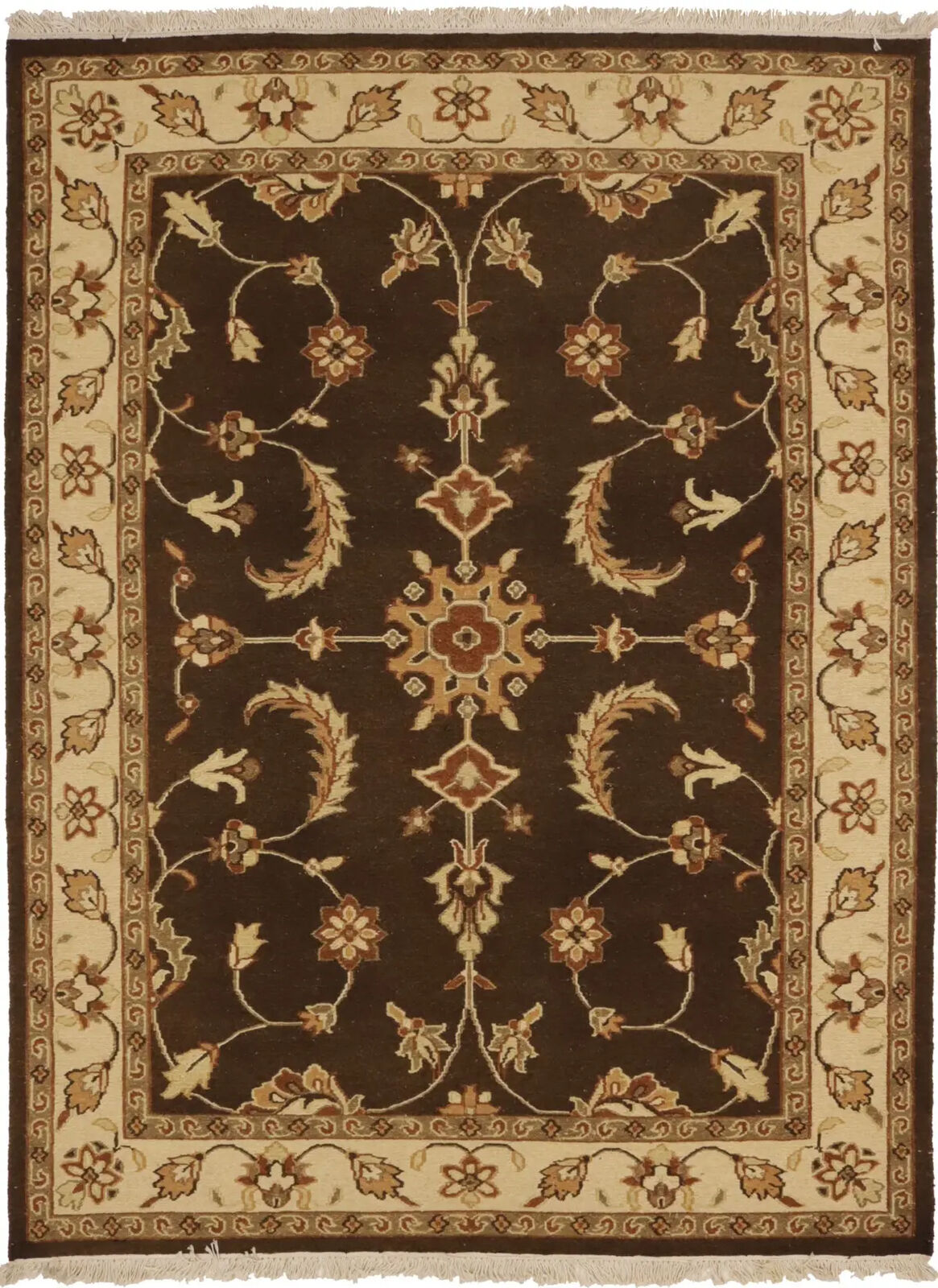Partially Hand-Woven Brown Floral Sumak Rug