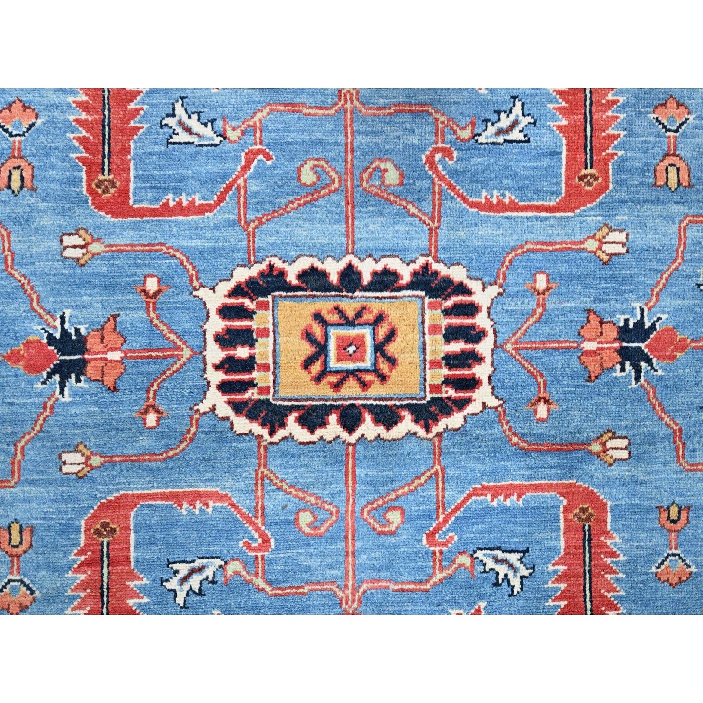 9'X11'6" Blue Extra Soft Wool Afghan Peshawar Hand Knotted Oriental Rug