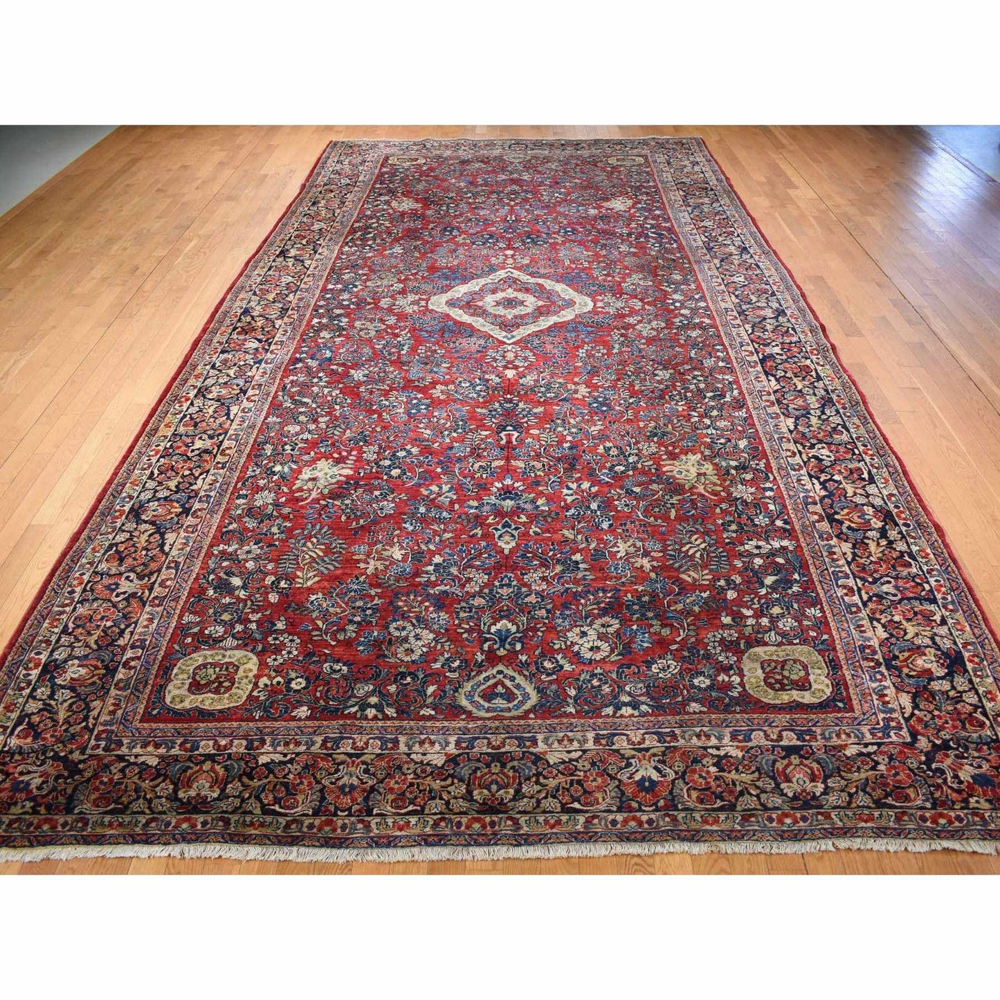 9'X19'4" Red Antique Zoroastrian Saroogh Rare Gallery Size Oriental Rug