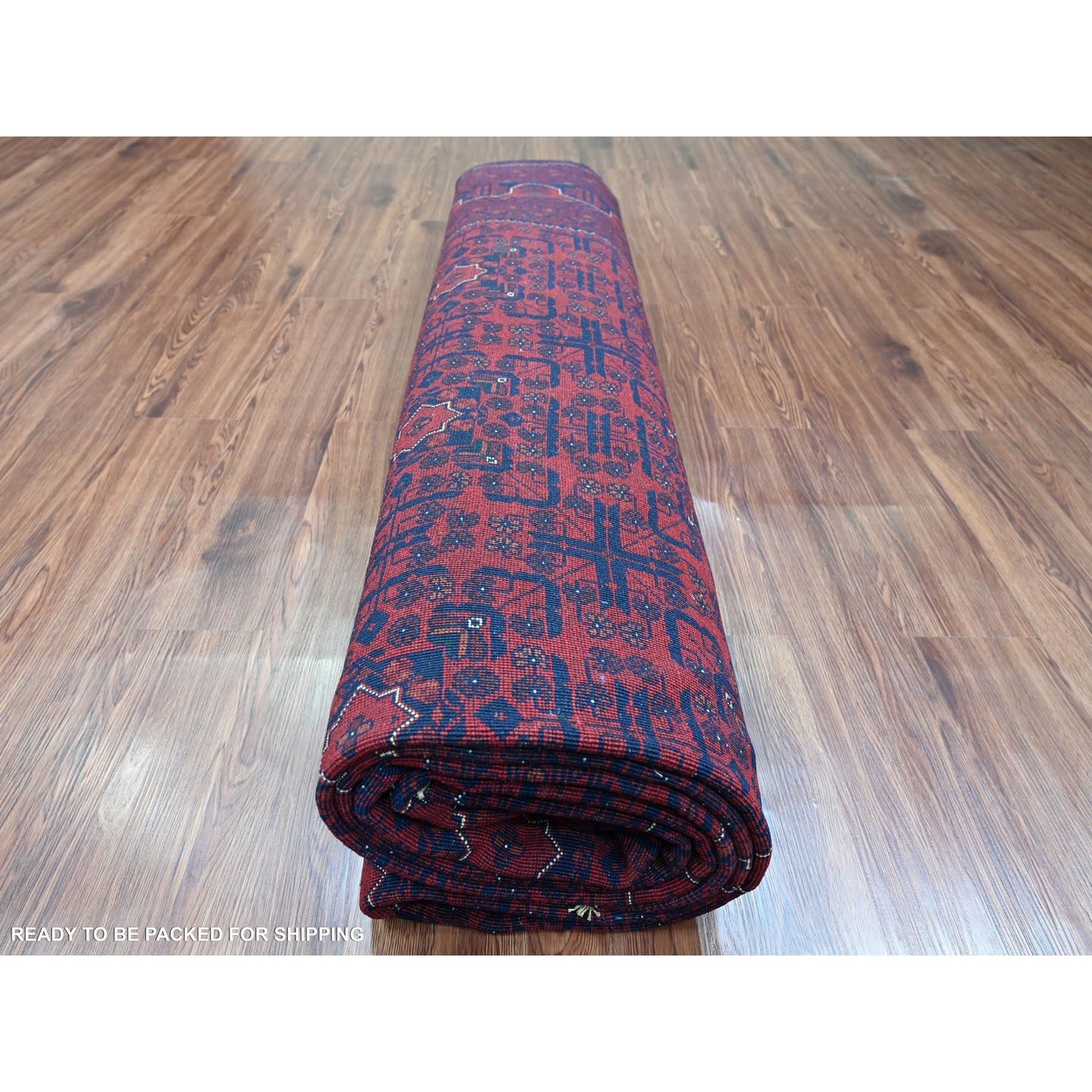 9'10"X12'10" Red Hand Knotted Afghan Khamyab Geometric Design Wool Rug