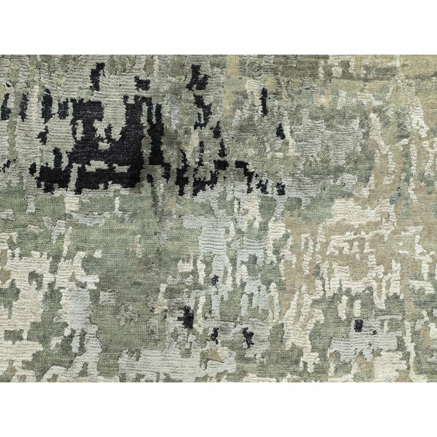 2'8"X19'10" Silver Gray Wool & Silk Modern Abstract Design Runner Rug