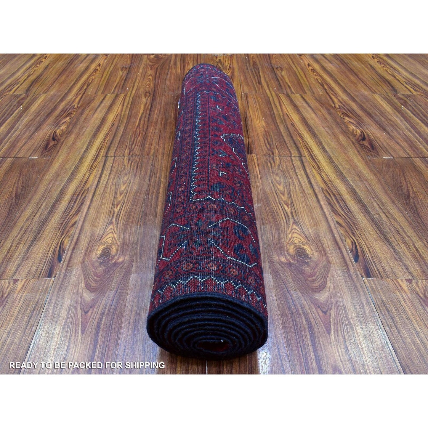 3'X9'10" Red Geometric Design Hand Knotted Afghan Khamyab Wool Runner Rug
