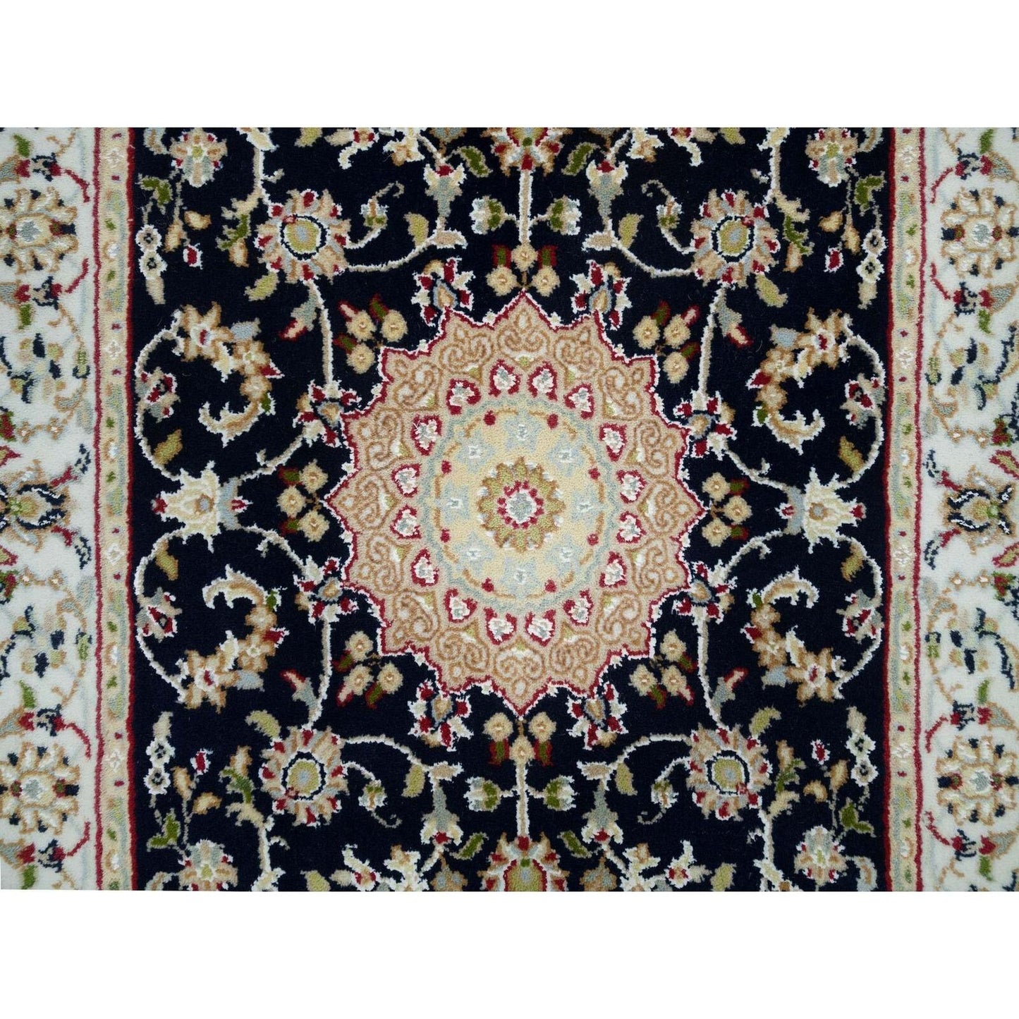 2'6"X8' Blue 250 Kpsi Soft Wool Hand Knotted Nain Design Runner Rug